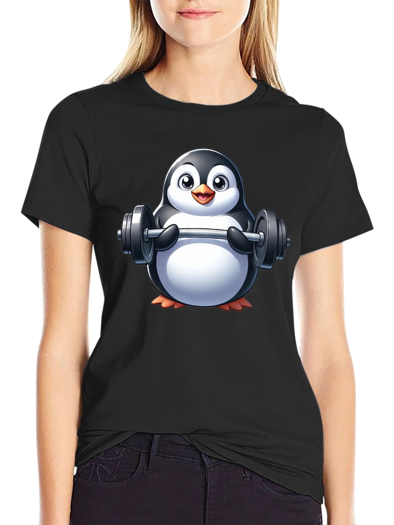 Penguin Lifting Weights Graphic Tee