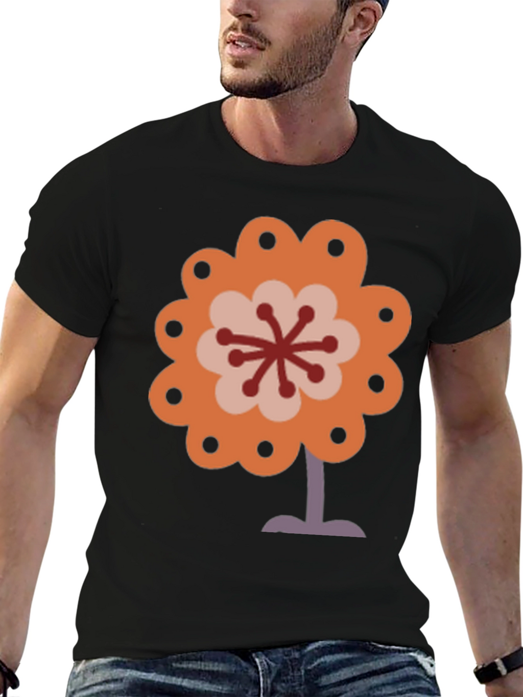 Retro Flower Power Graphic Tee - Black
