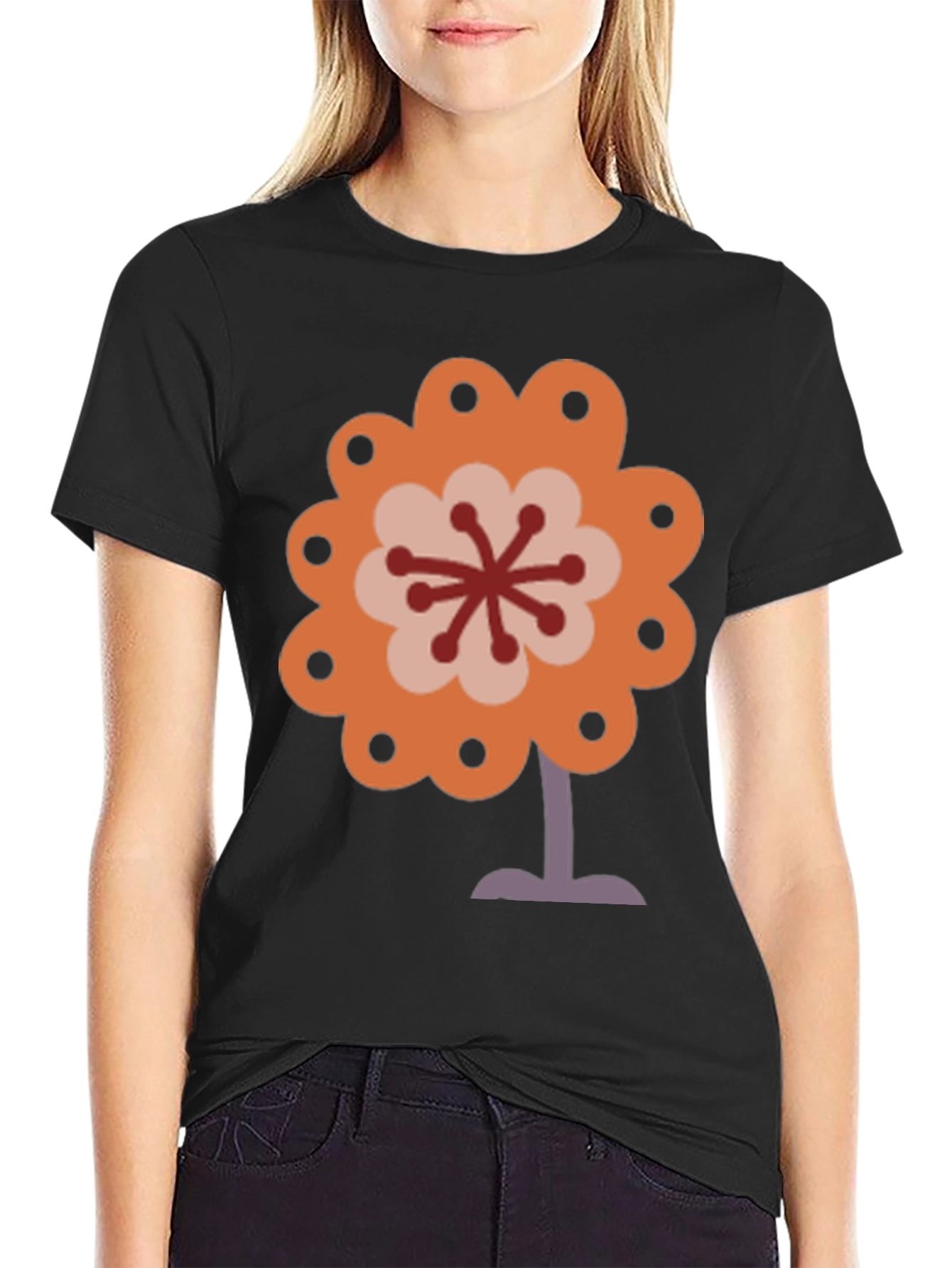 Retro Flower Power Graphic Tee - Black