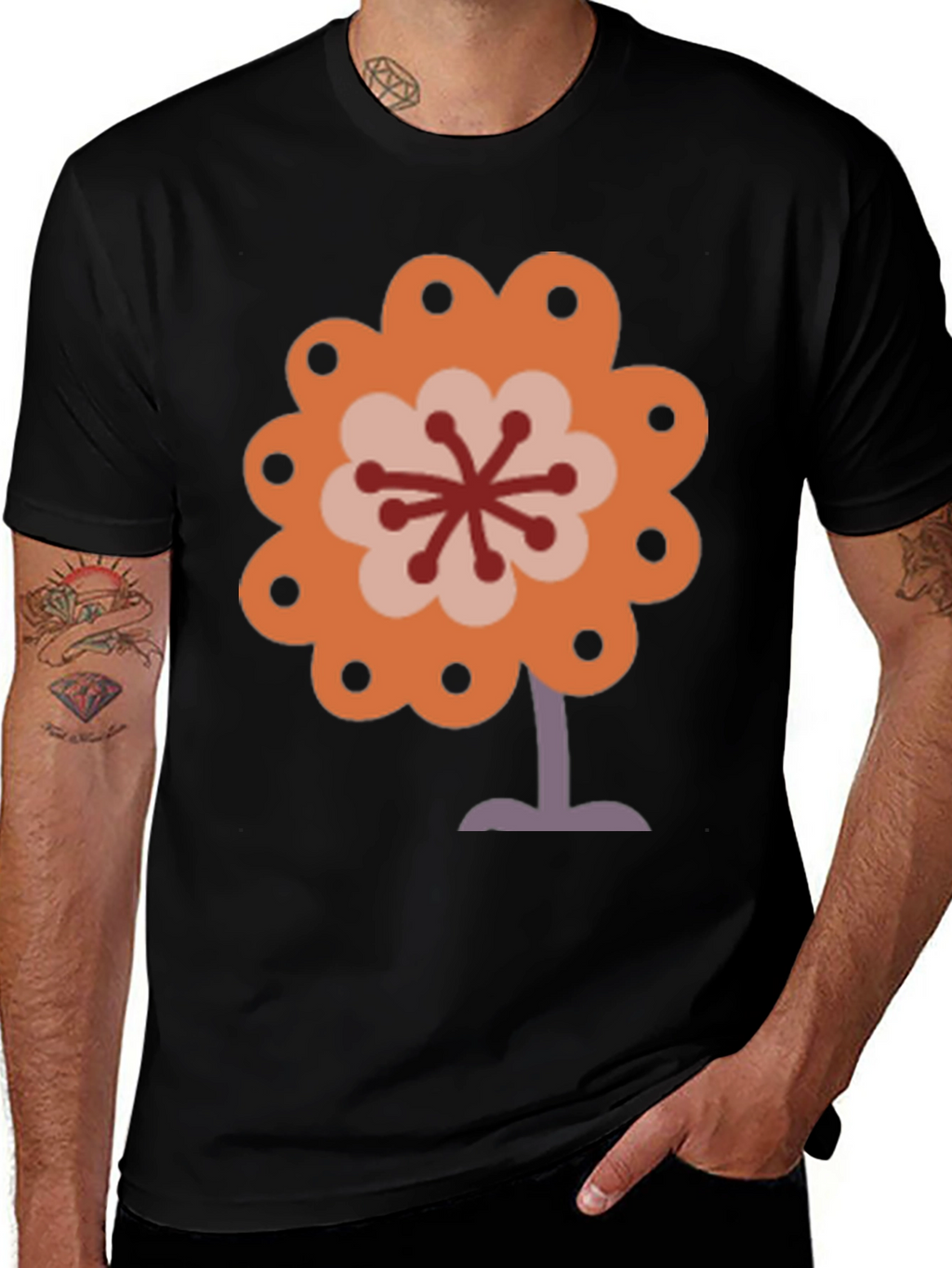 Retro Flower Power Graphic Tee - Black