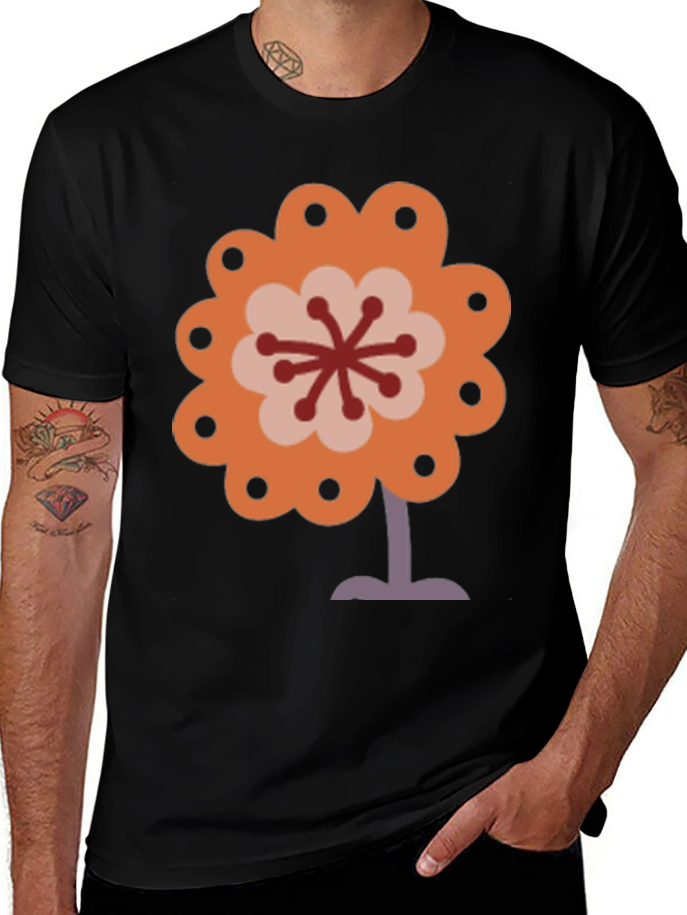 Retro Flower Power Graphic Tee - Black