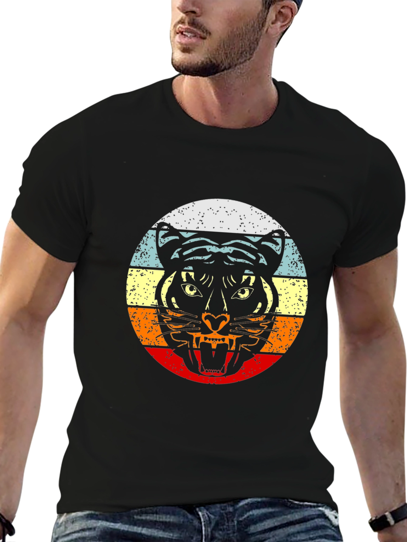Retro Tiger Graphic Black T-Shirt