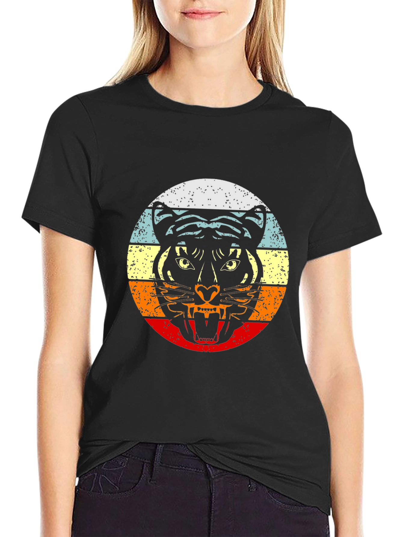 Retro Tiger Graphic Black T-Shirt