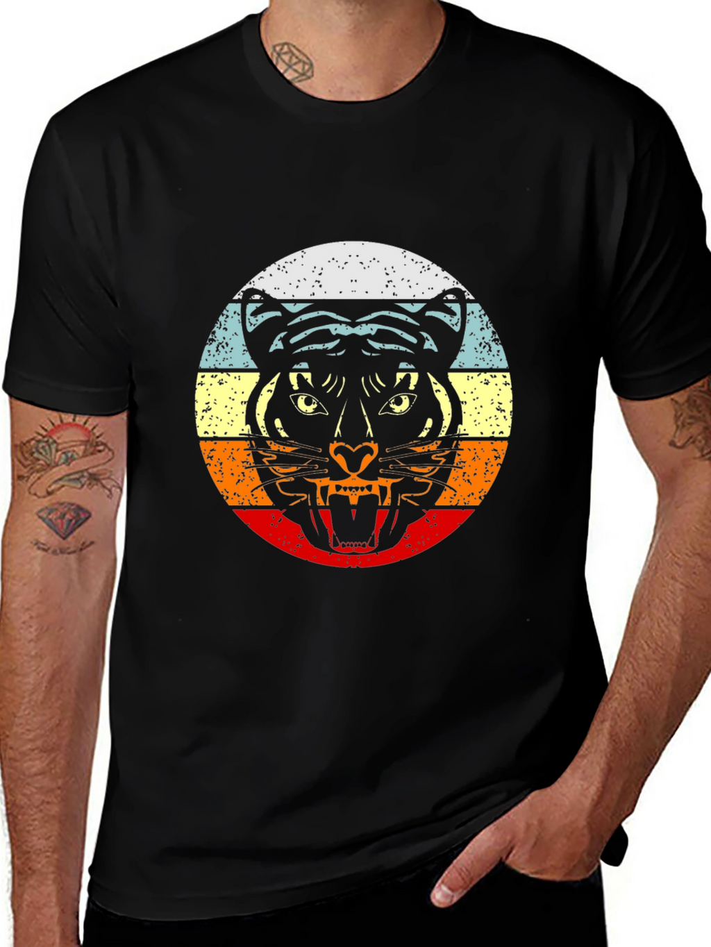 Retro Tiger Graphic Black T-Shirt