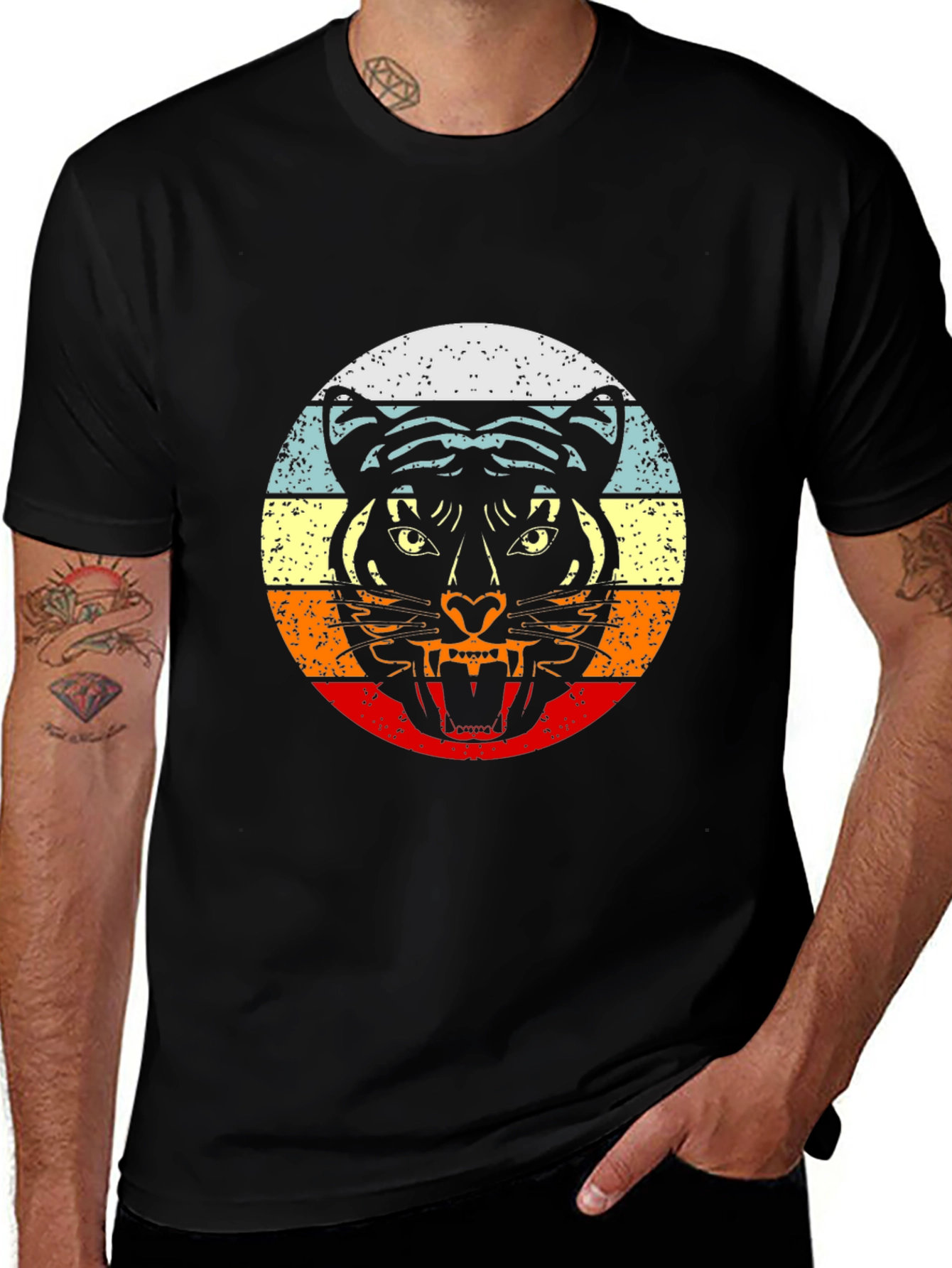 Retro Tiger Graphic Black T-Shirt