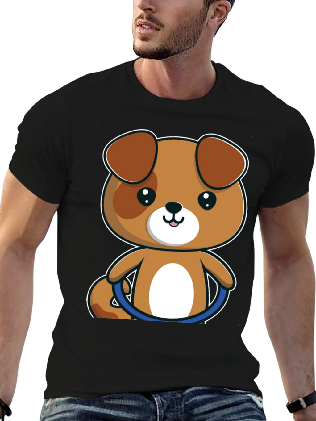 Cute Cartoon Puppy T-Shirt - Black