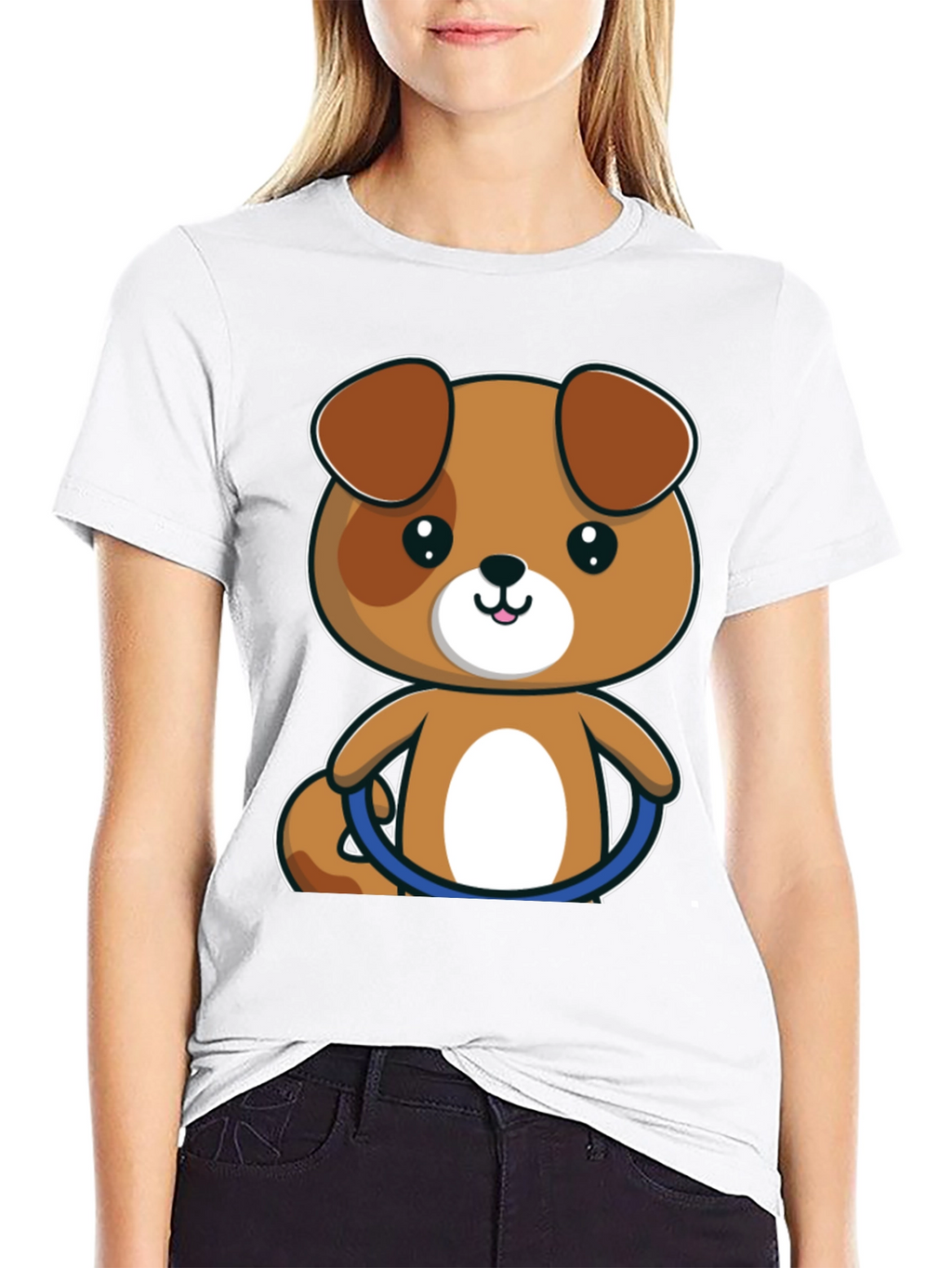 Cute Cartoon Puppy T-Shirt - Black