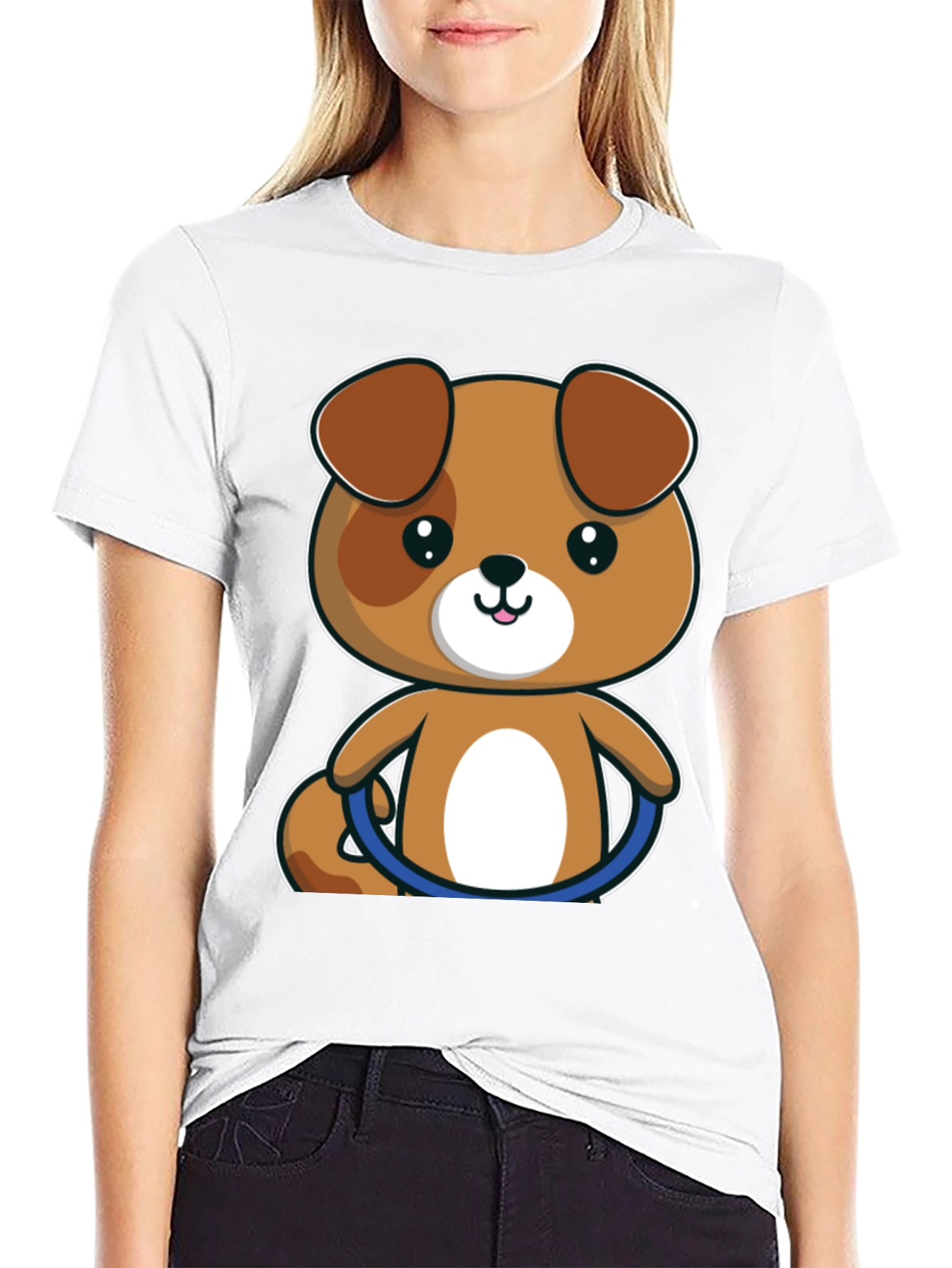 Cute Cartoon Puppy T-Shirt - Black