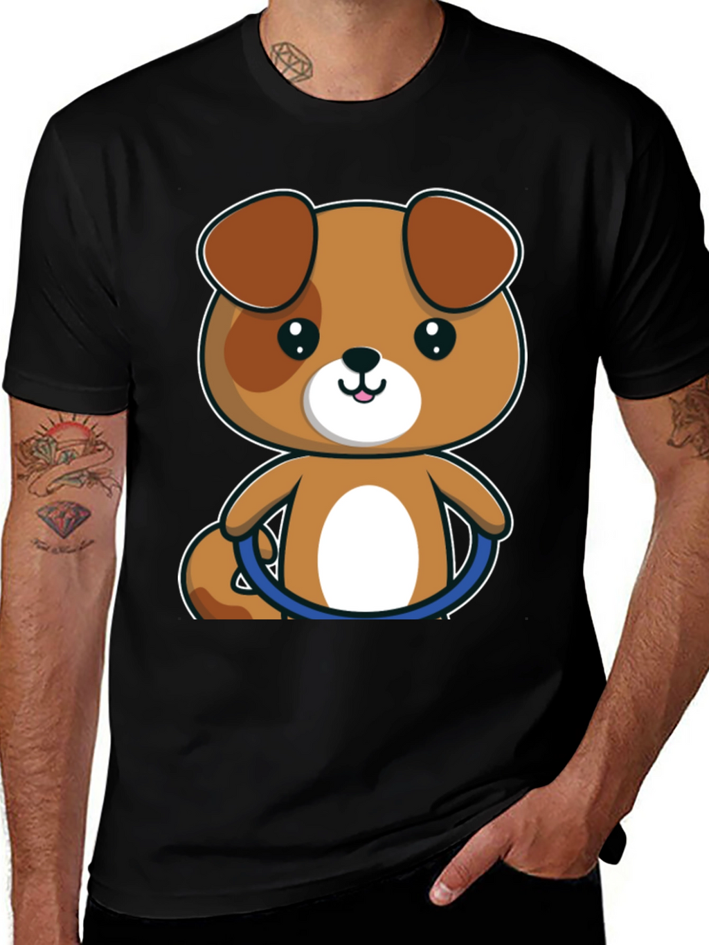 Cute Cartoon Puppy T-Shirt - Black