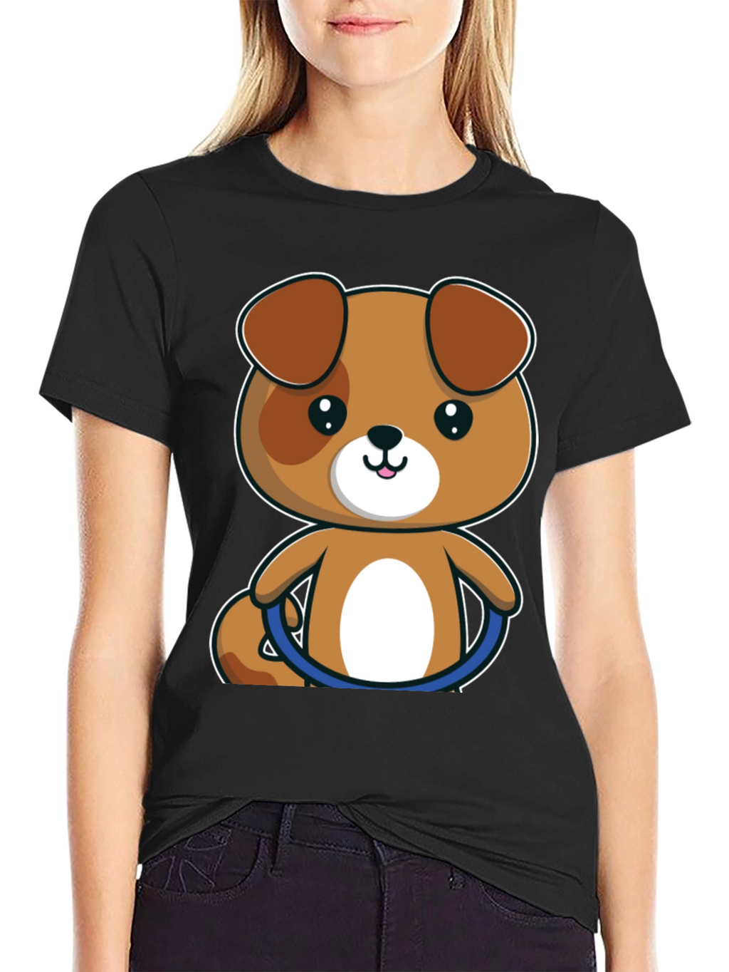 Cute Cartoon Puppy T-Shirt - Black