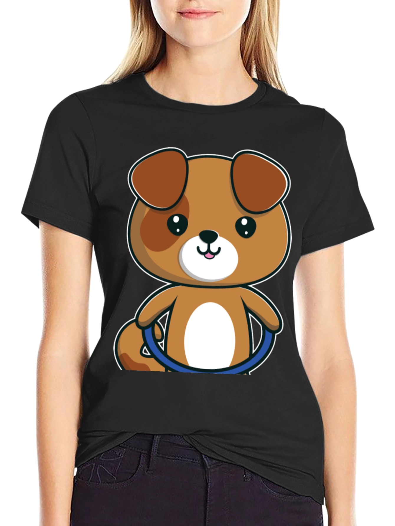 Cute Cartoon Puppy T-Shirt - Black