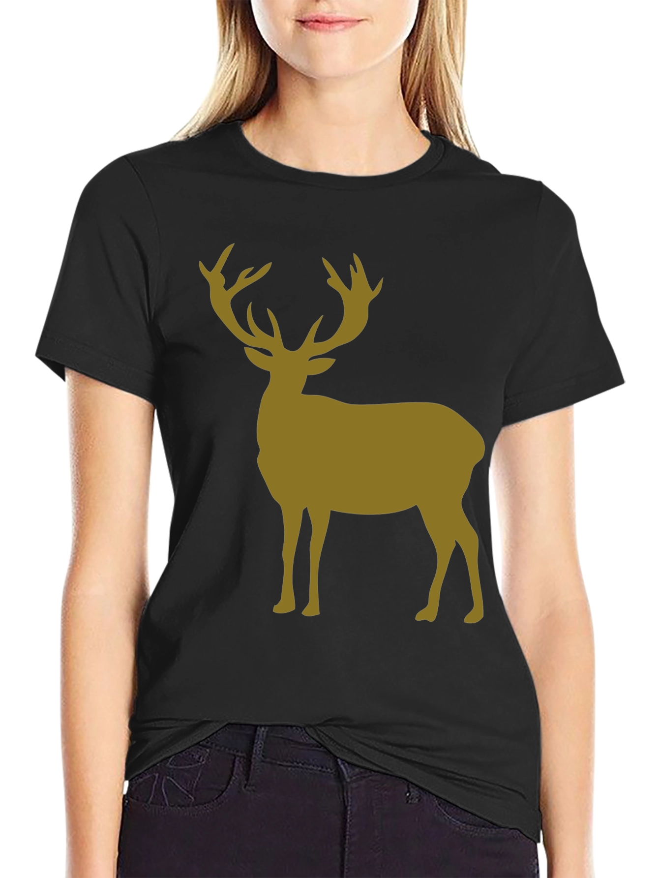 Deer Silhouette Graphic Tee - Black
