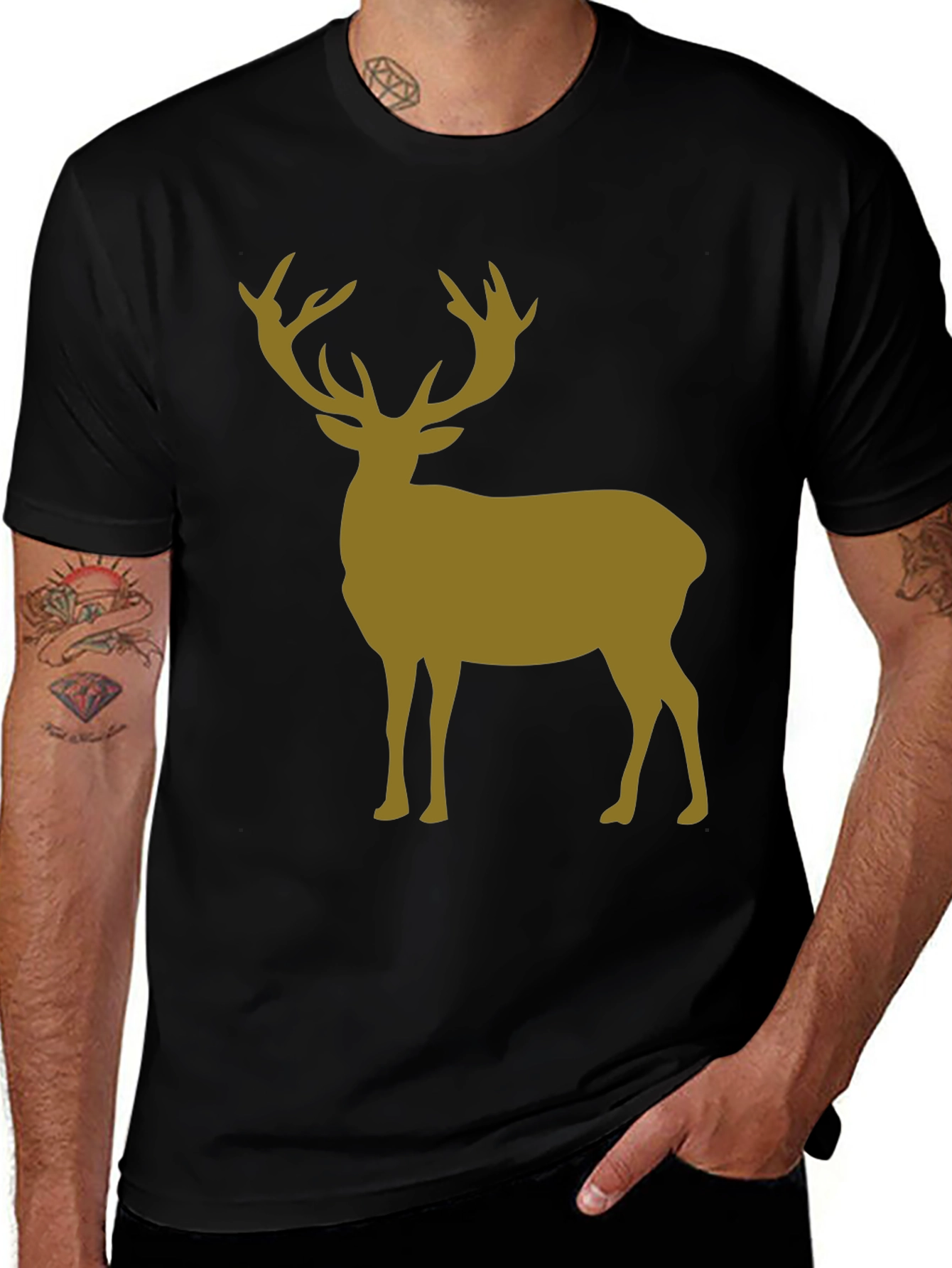 Deer Silhouette Graphic Tee - Black