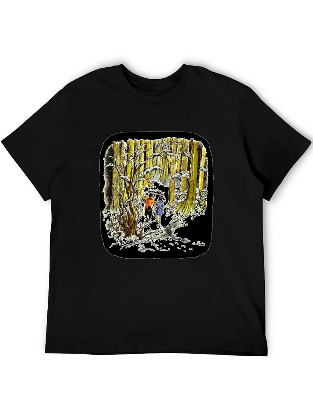 Winter Forest Print Black T-Shirt