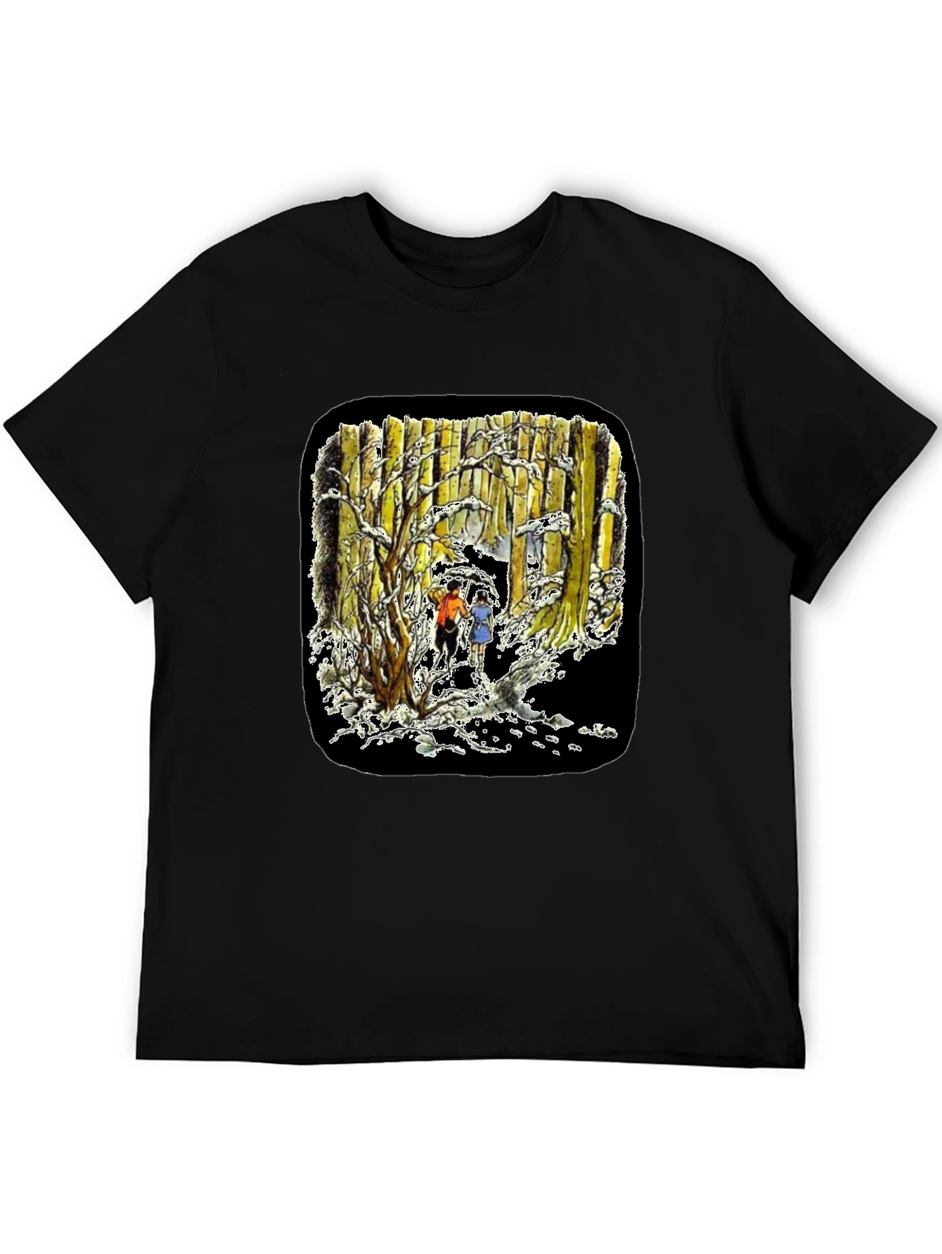 Winter Forest Print Black T-Shirt