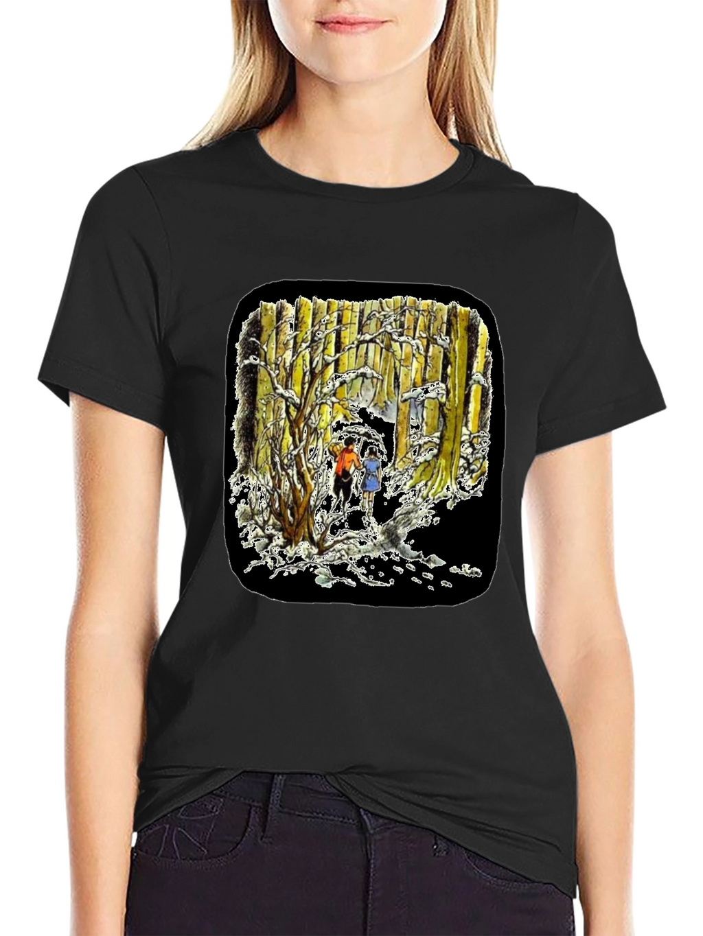 Winter Forest Print Black T-Shirt