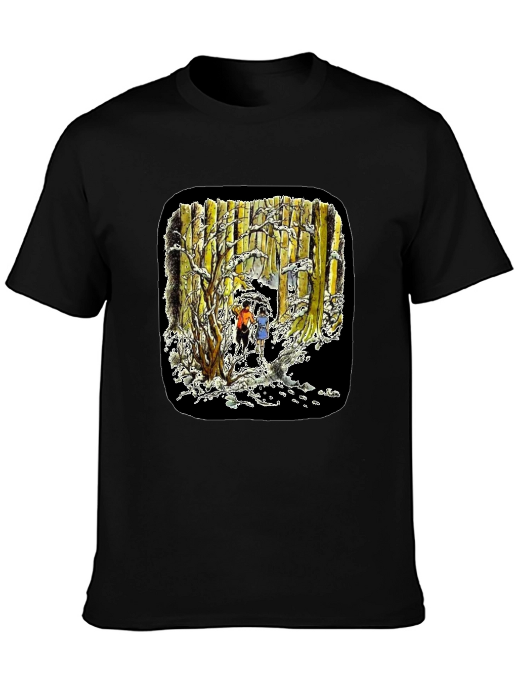 Winter Forest Print Black T-Shirt