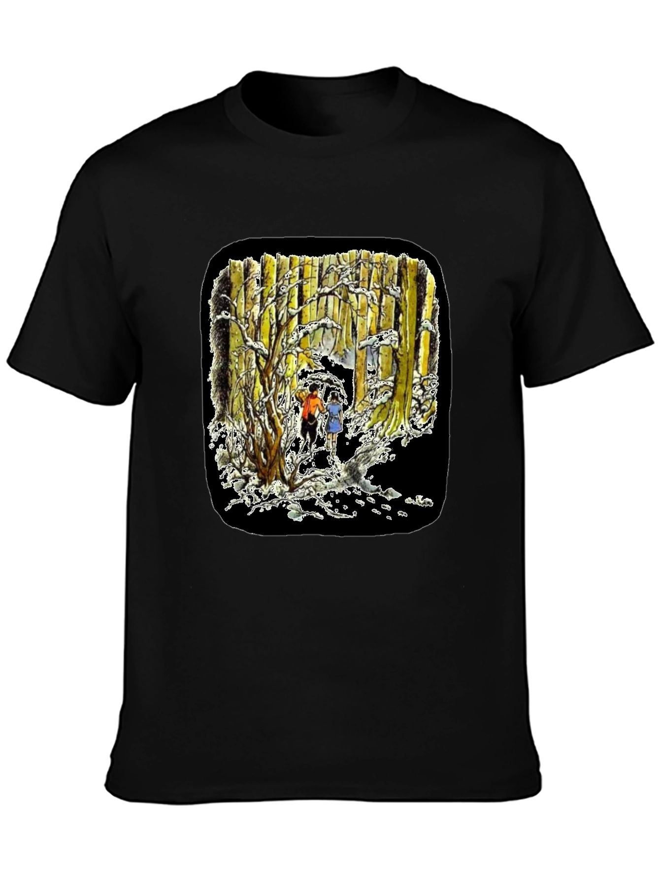 Winter Forest Print Black T-Shirt