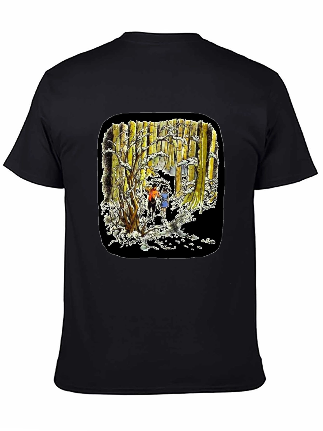 Winter Forest Print Black T-Shirt