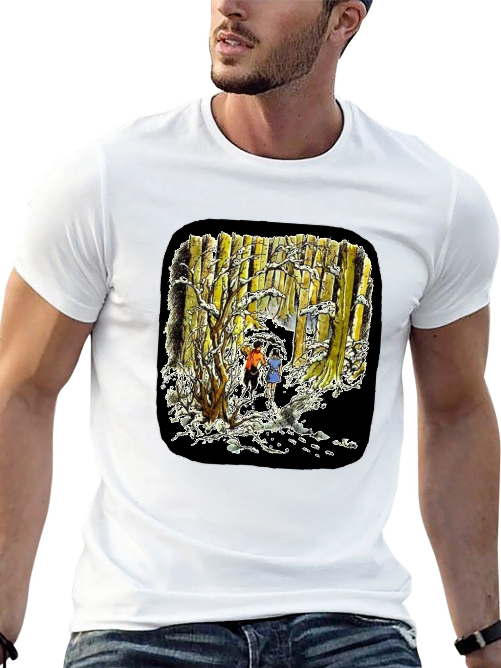 Winter Forest Print Black T-Shirt