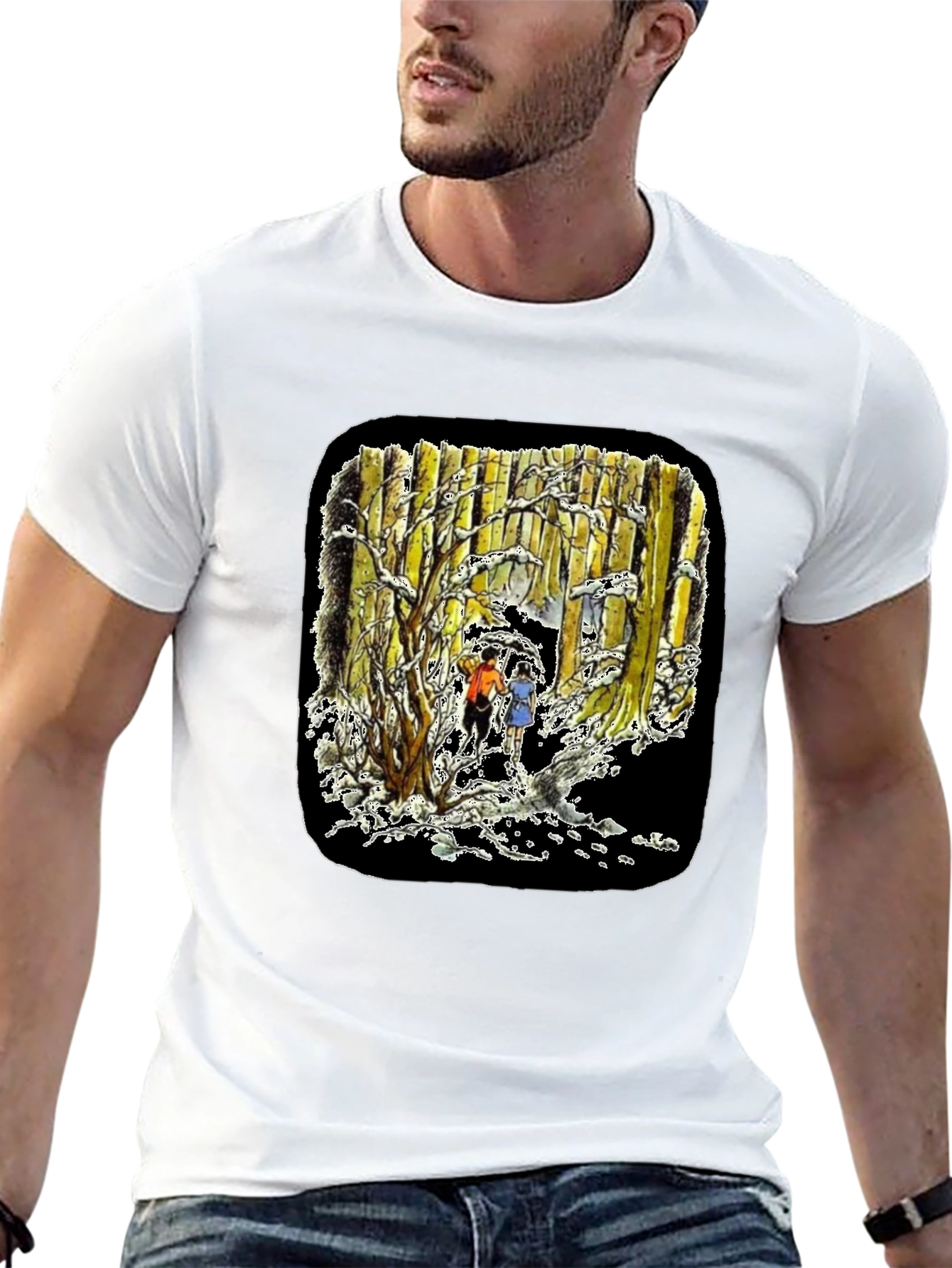 Winter Forest Print Black T-Shirt