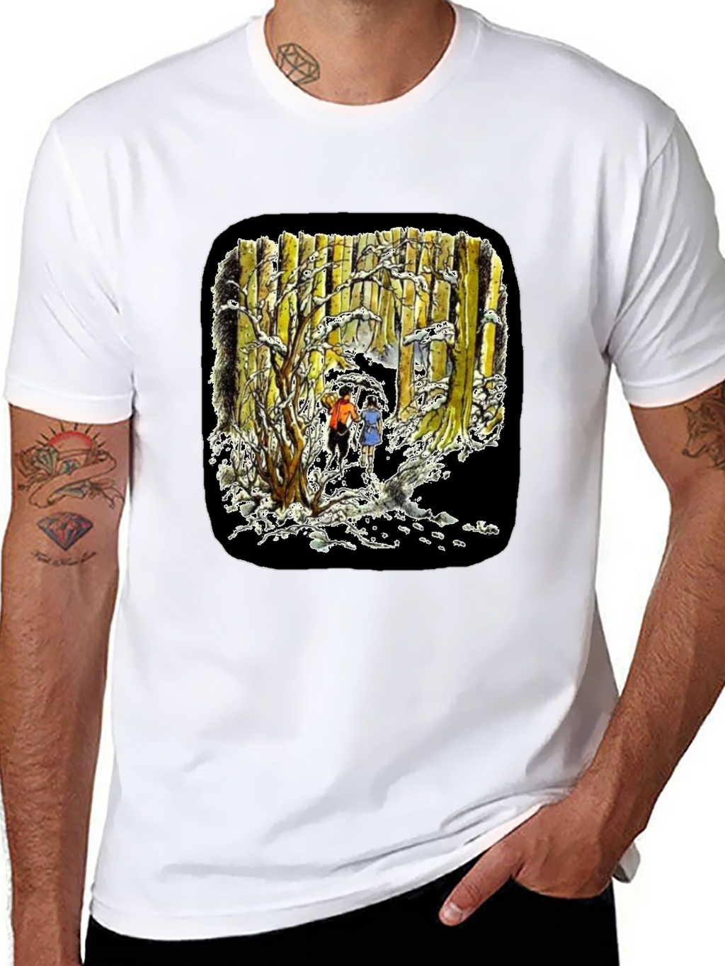 Winter Forest Print Black T-Shirt