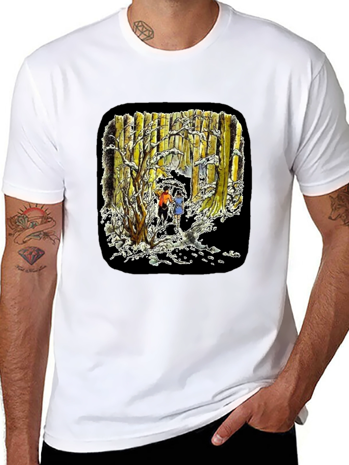 Winter Forest Print Black T-Shirt