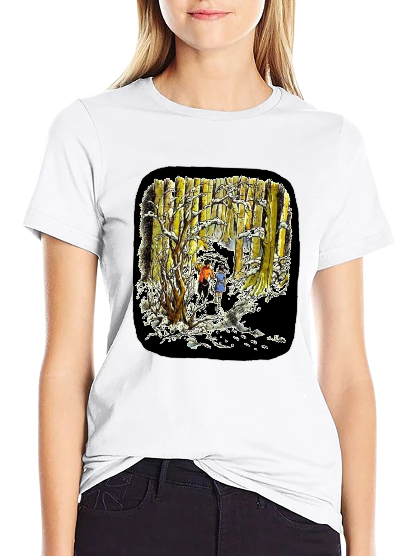 Winter Forest Print Black T-Shirt