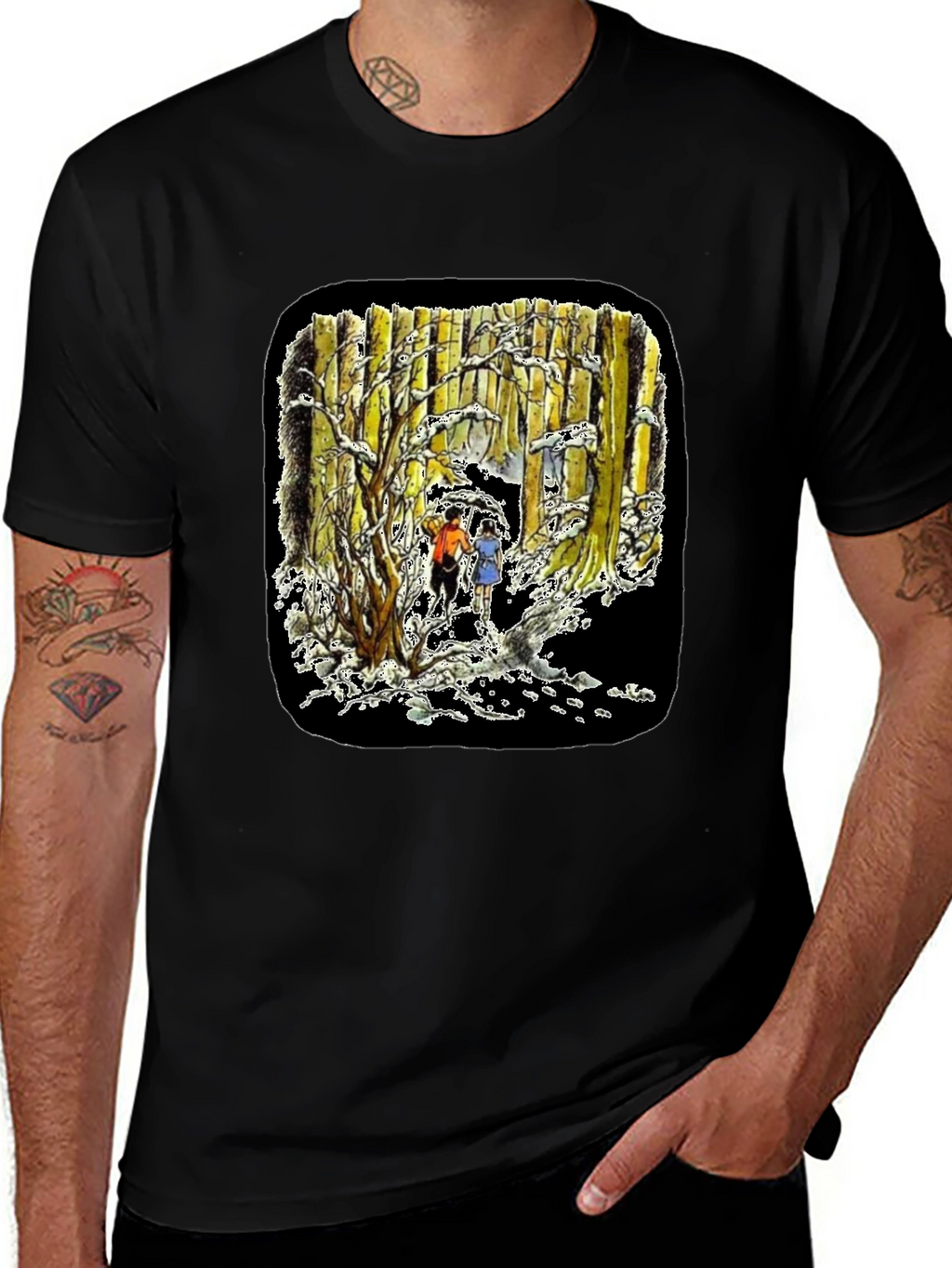 Winter Forest Print Black T-Shirt