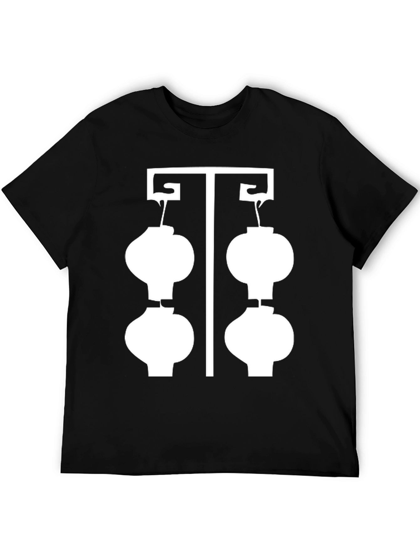 Black T-Shirt with White Lantern Graphic