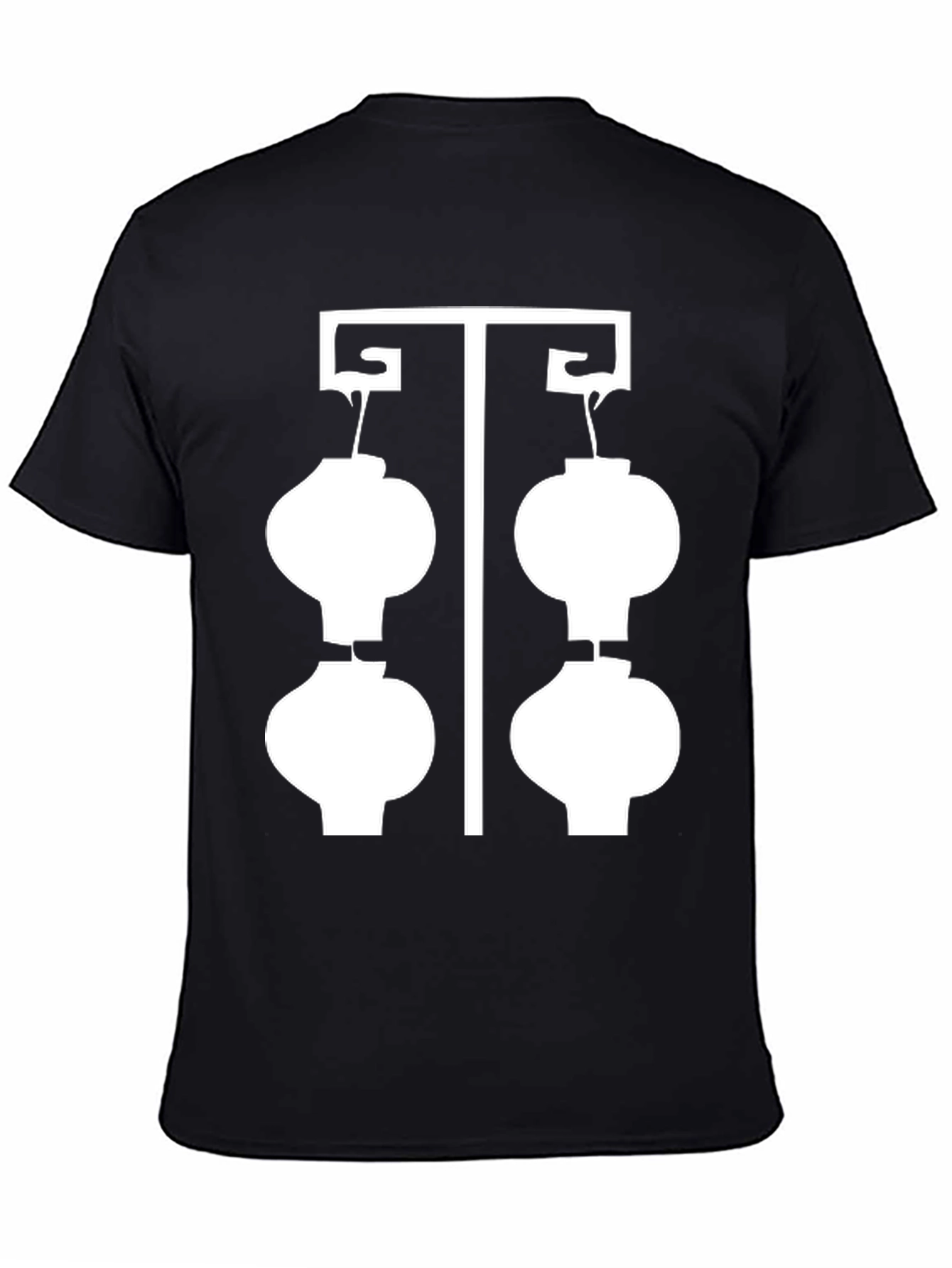 Black T-Shirt with White Lantern Graphic