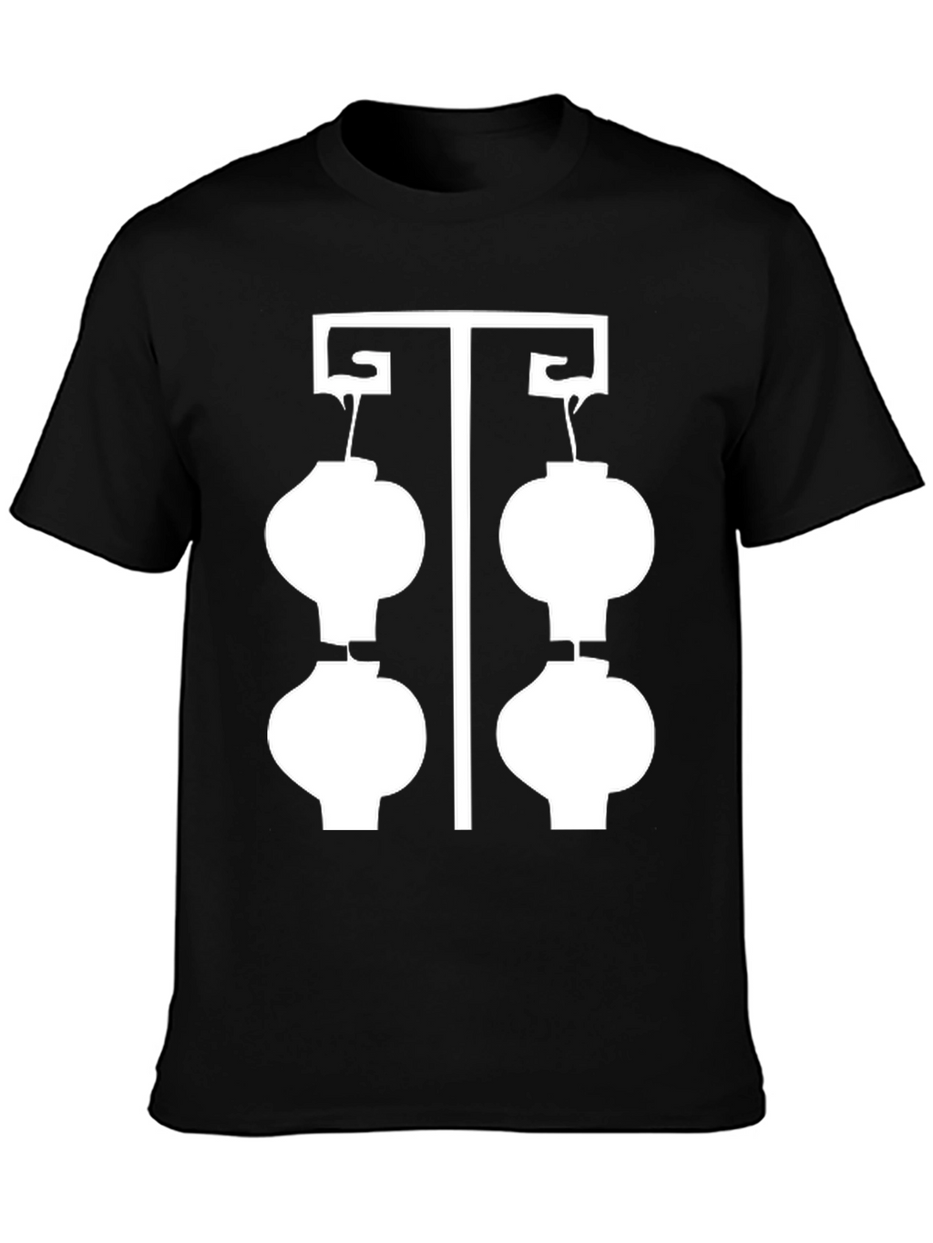 Black T-Shirt with White Lantern Graphic