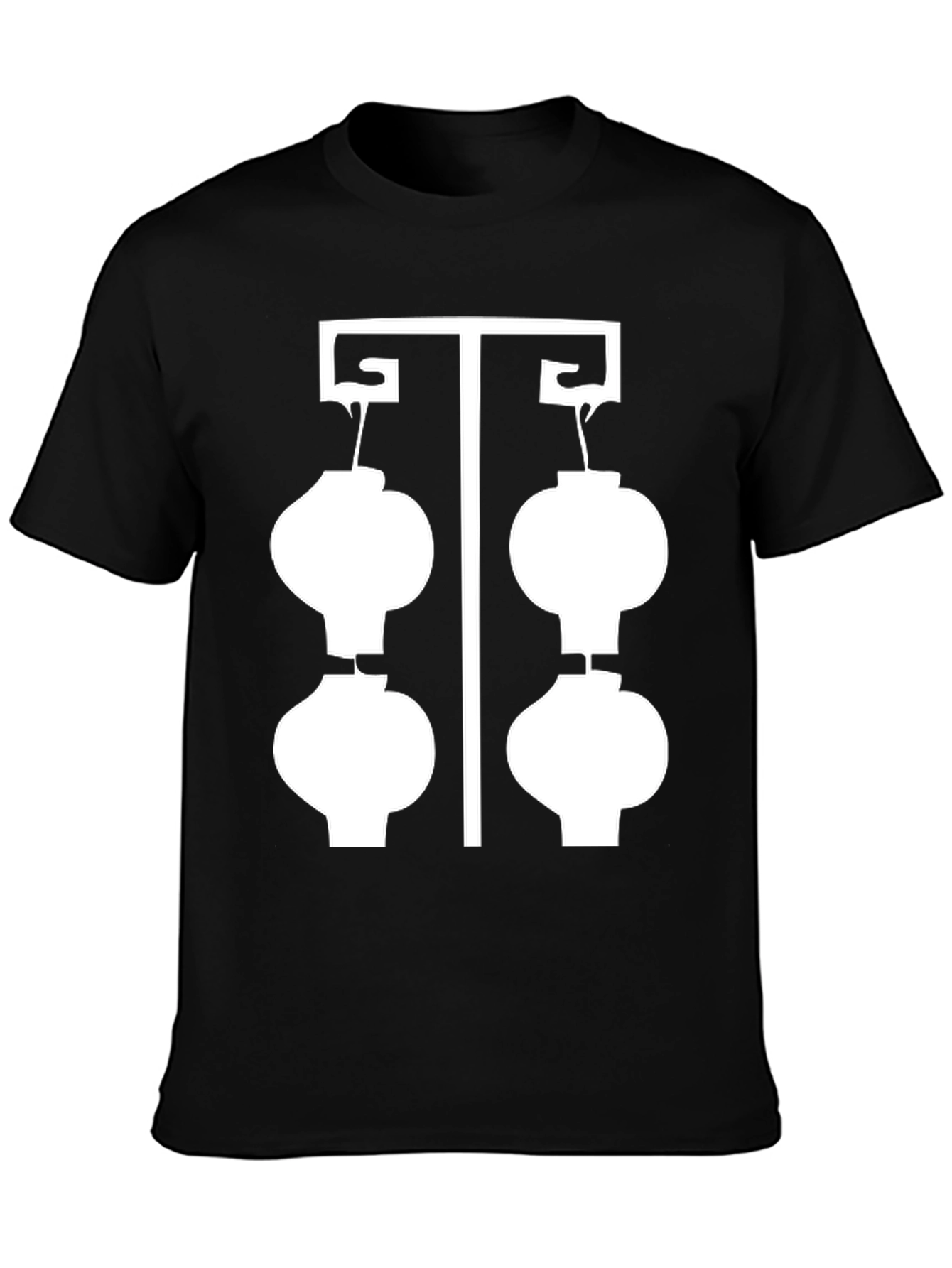 Black T-Shirt with White Lantern Graphic