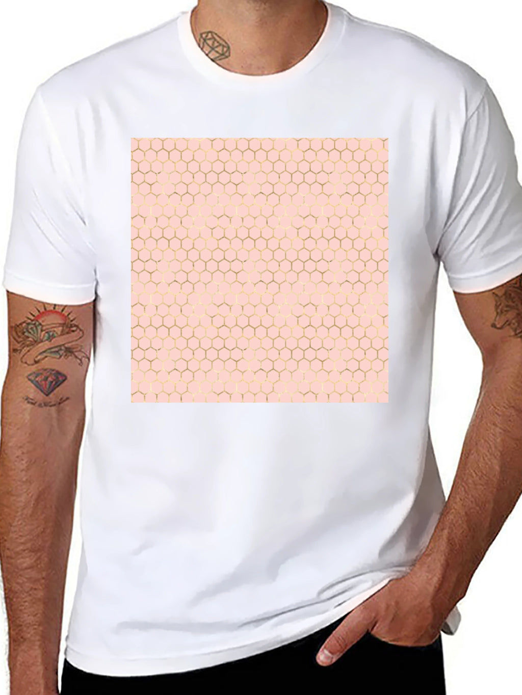 Honeycomb Pattern T-Shirt - Stylish Black Tee