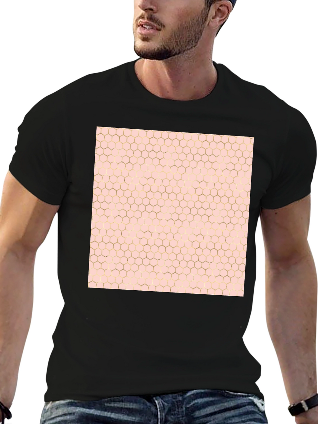 Honeycomb Pattern T-Shirt - Stylish Black Tee