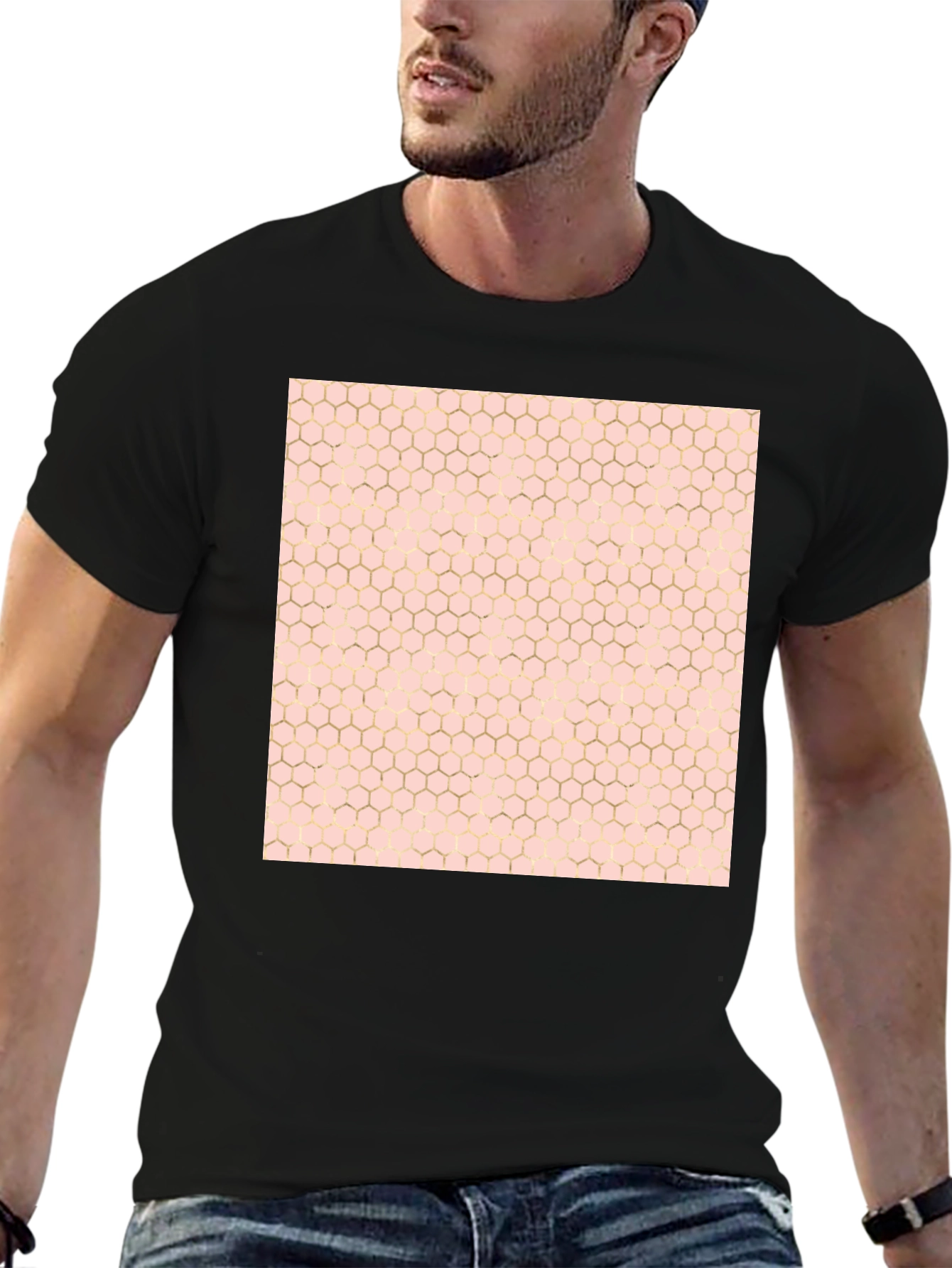 Honeycomb Pattern T-Shirt - Stylish Black Tee