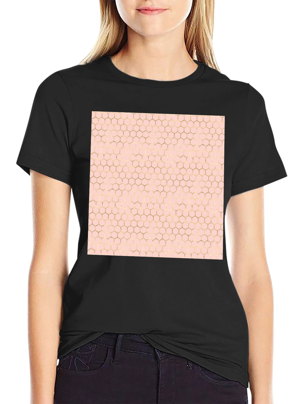 Honeycomb Pattern T-Shirt - Stylish Black Tee