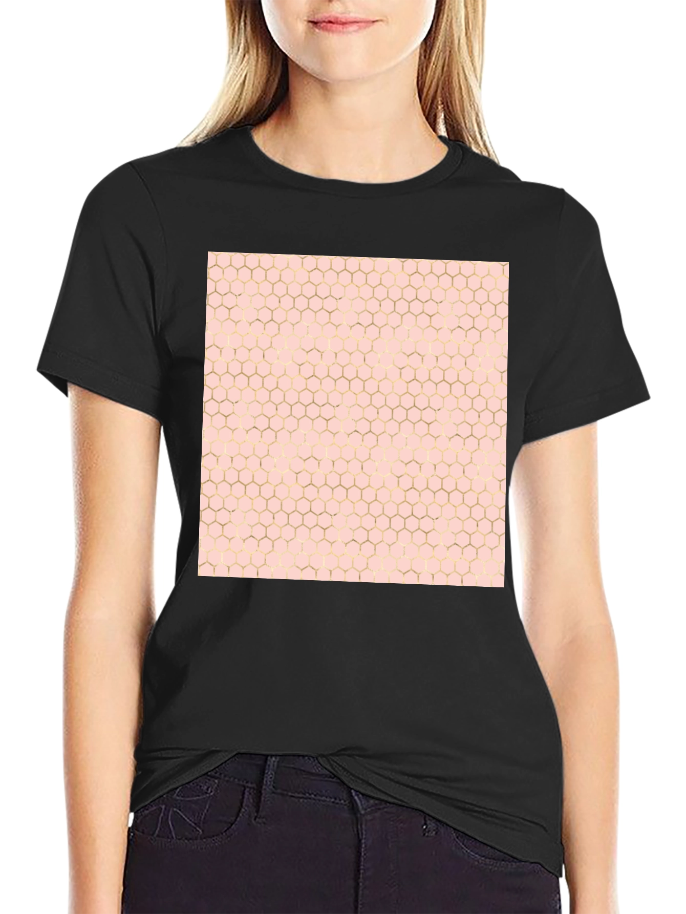 Honeycomb Pattern T-Shirt - Stylish Black Tee