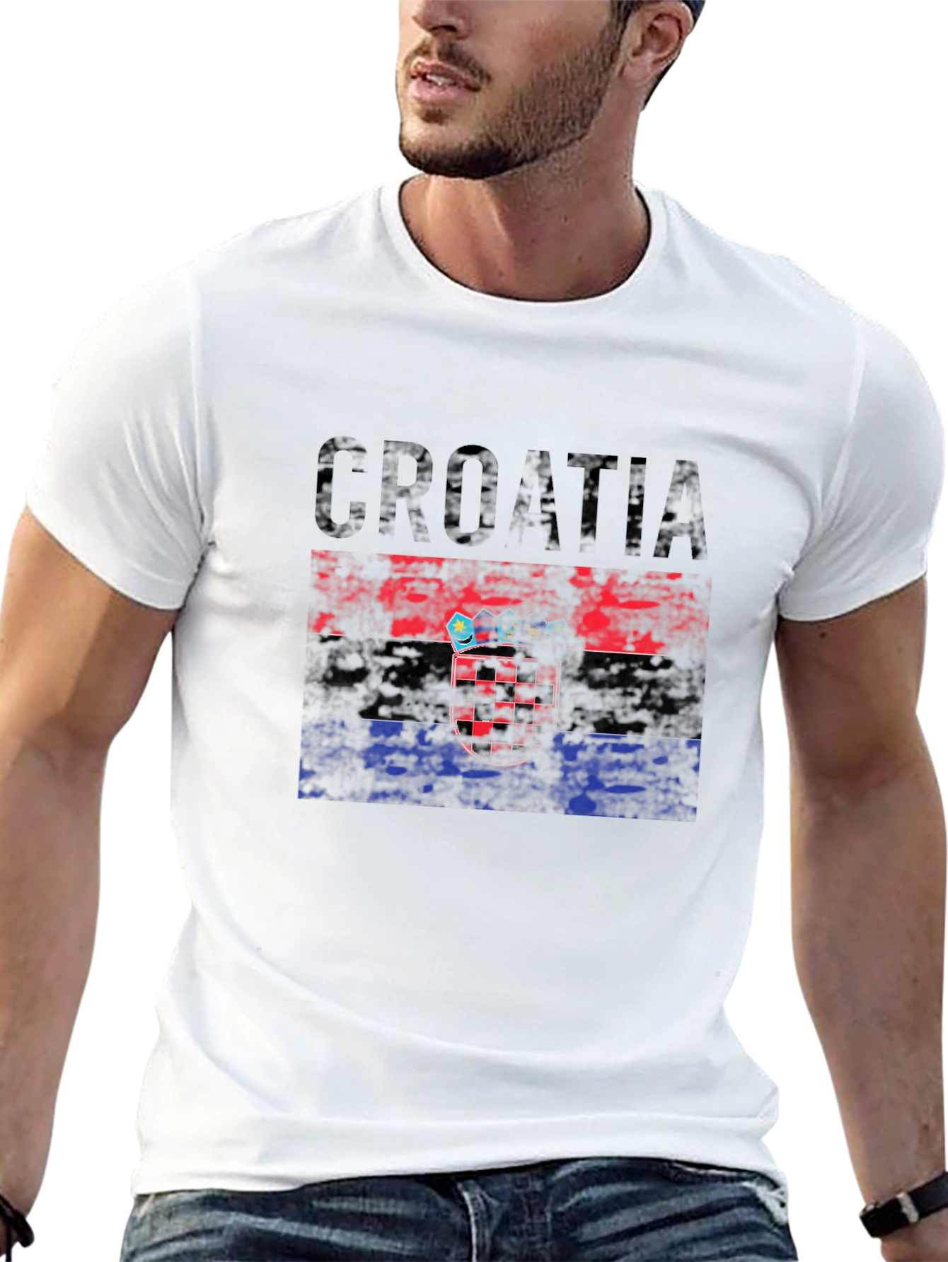 Croatia Flag Graphic T-Shirt - Black Crew Neck