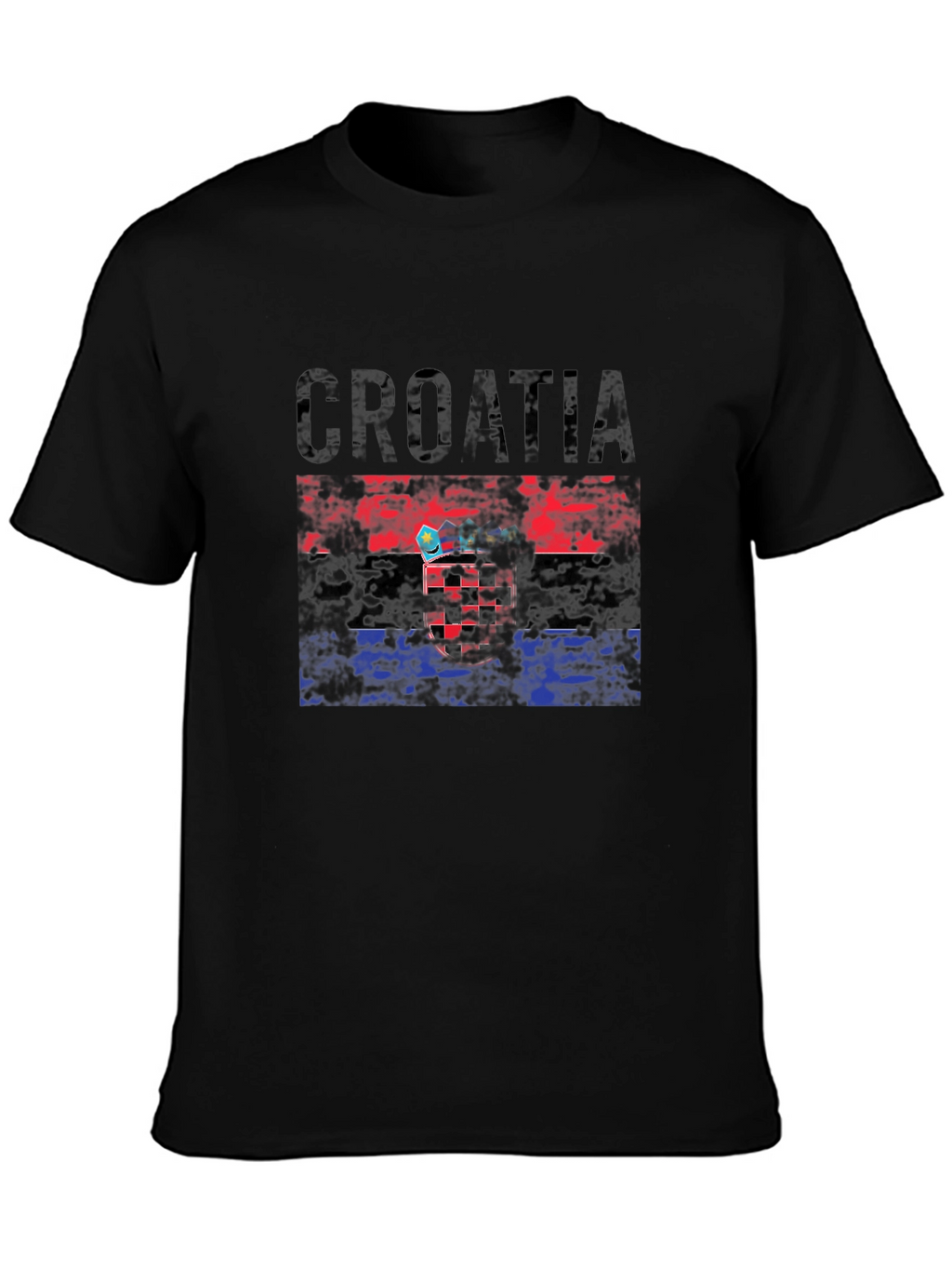 Croatia Flag Graphic T-Shirt - Black Crew Neck