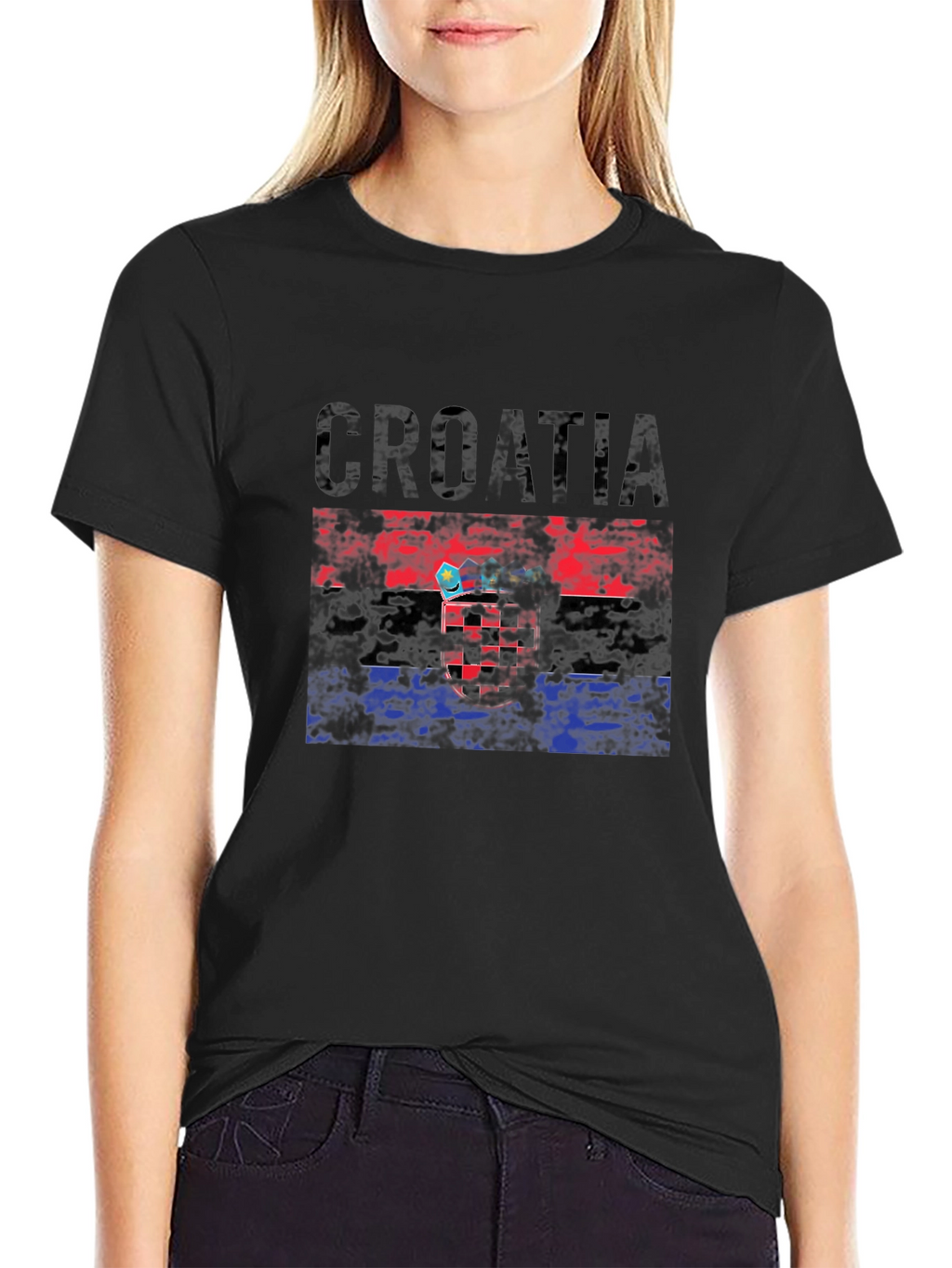 Croatia Flag Graphic T-Shirt - Black Crew Neck