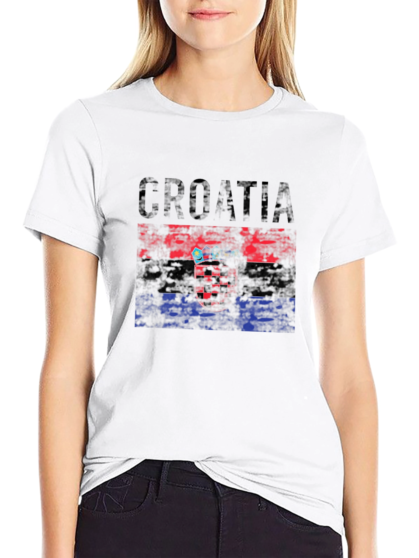 Croatia Flag Graphic T-Shirt - Black Crew Neck