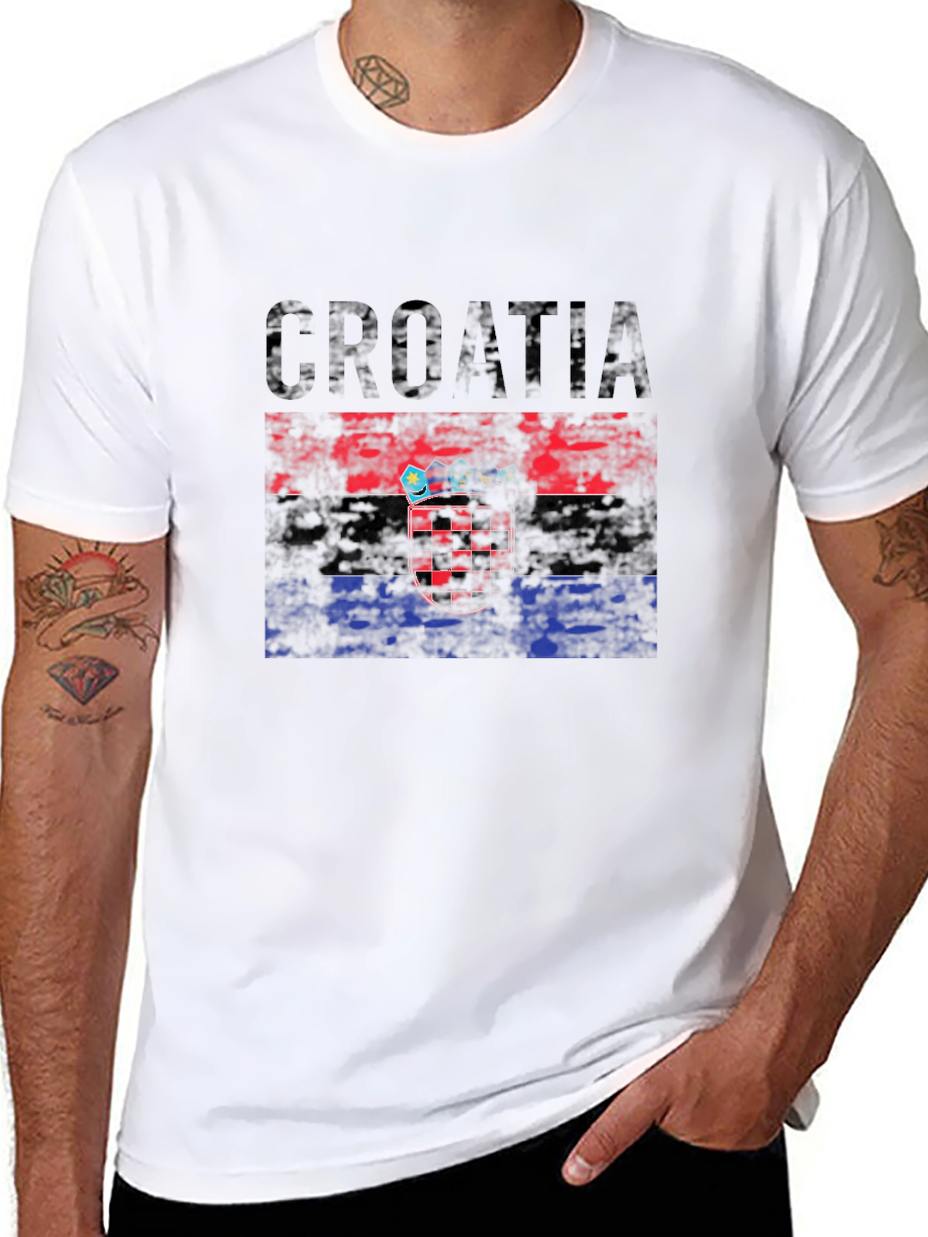 Croatia Flag Graphic T-Shirt - Black Crew Neck
