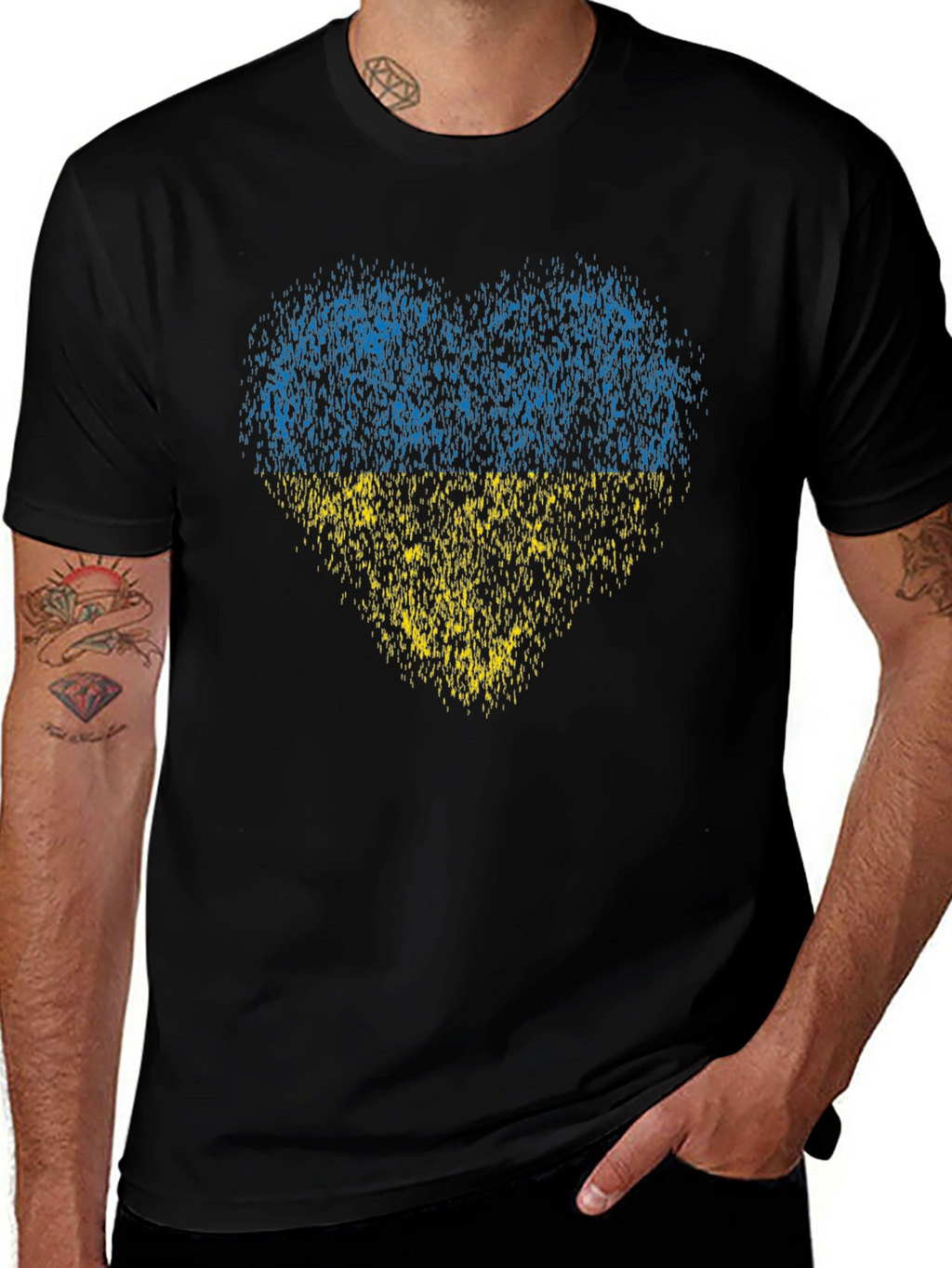 Ukraine Heart Flag Graphic T-Shirt - Black