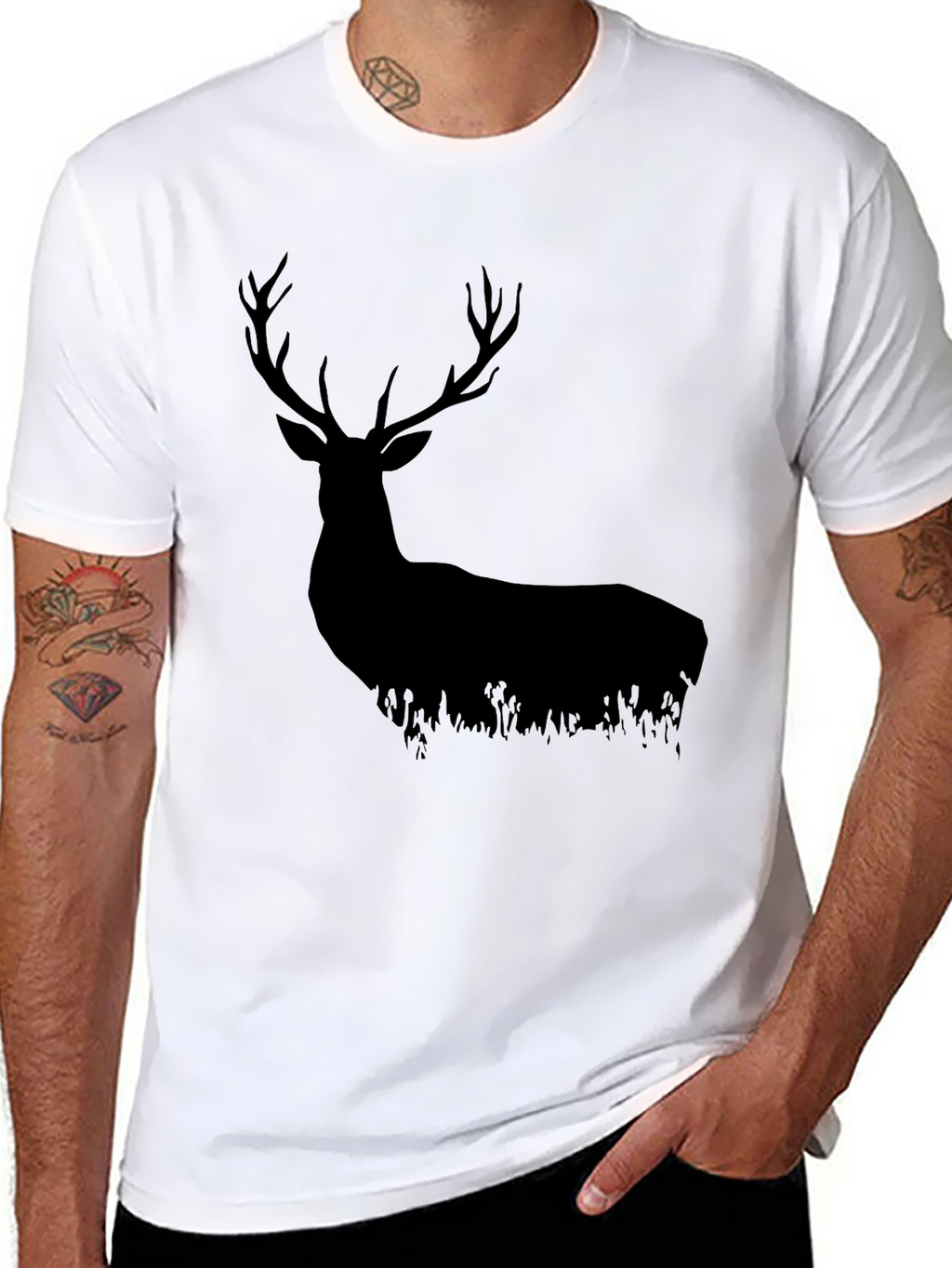Black Deer Silhouette Graphic Tee - Nature Lovers Shirt
