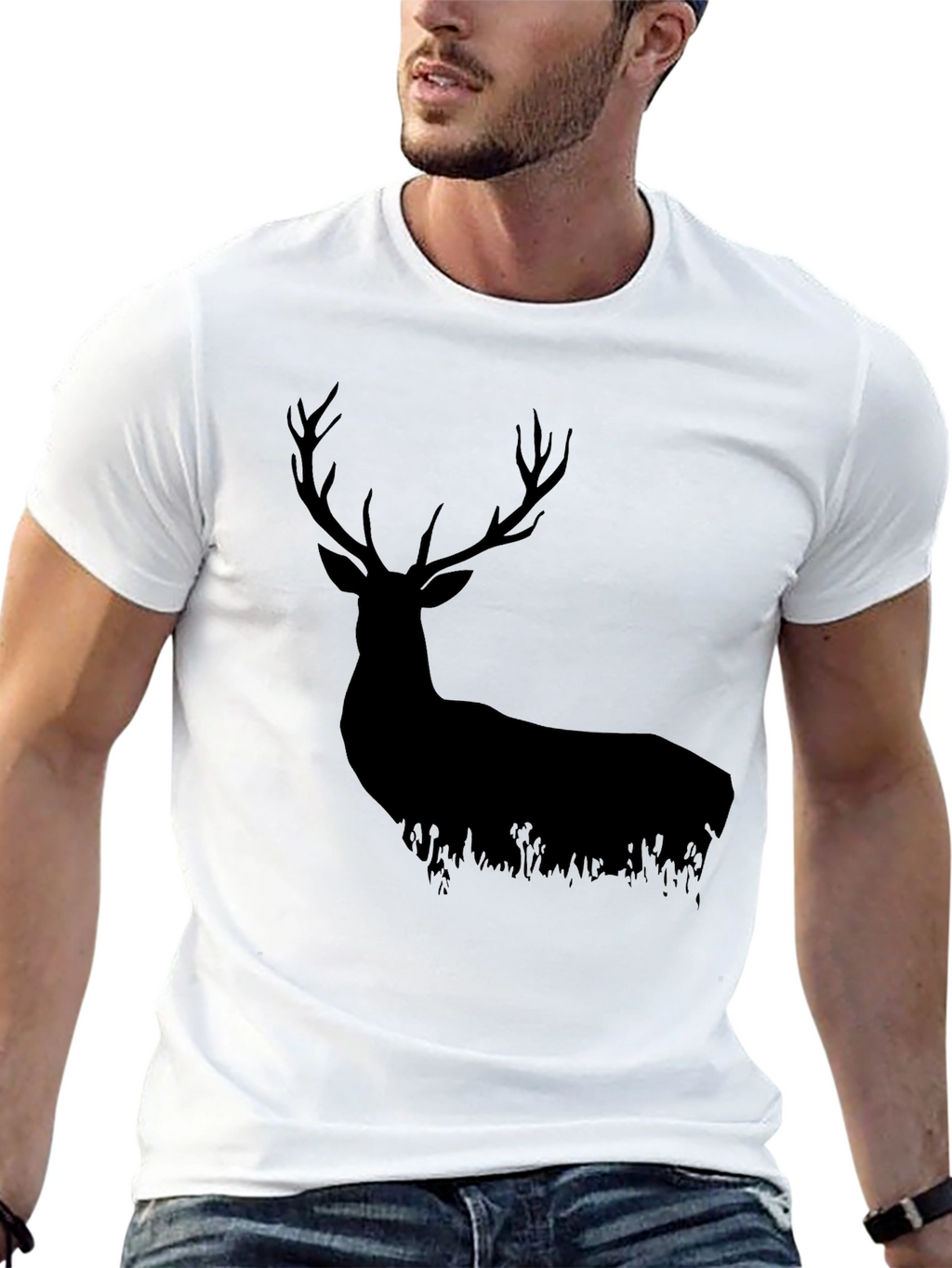Black Deer Silhouette Graphic Tee - Nature Lovers Shirt