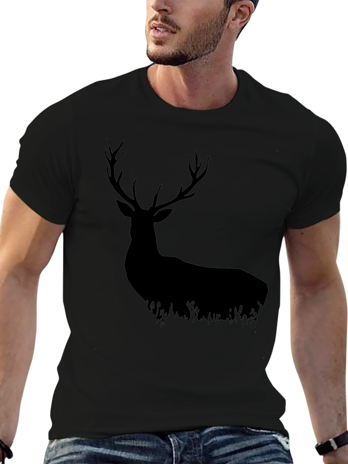 Black Deer Silhouette Graphic Tee - Nature Lovers Shirt