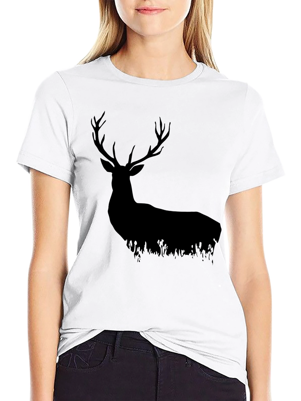 Black Deer Silhouette Graphic Tee - Nature Lovers Shirt