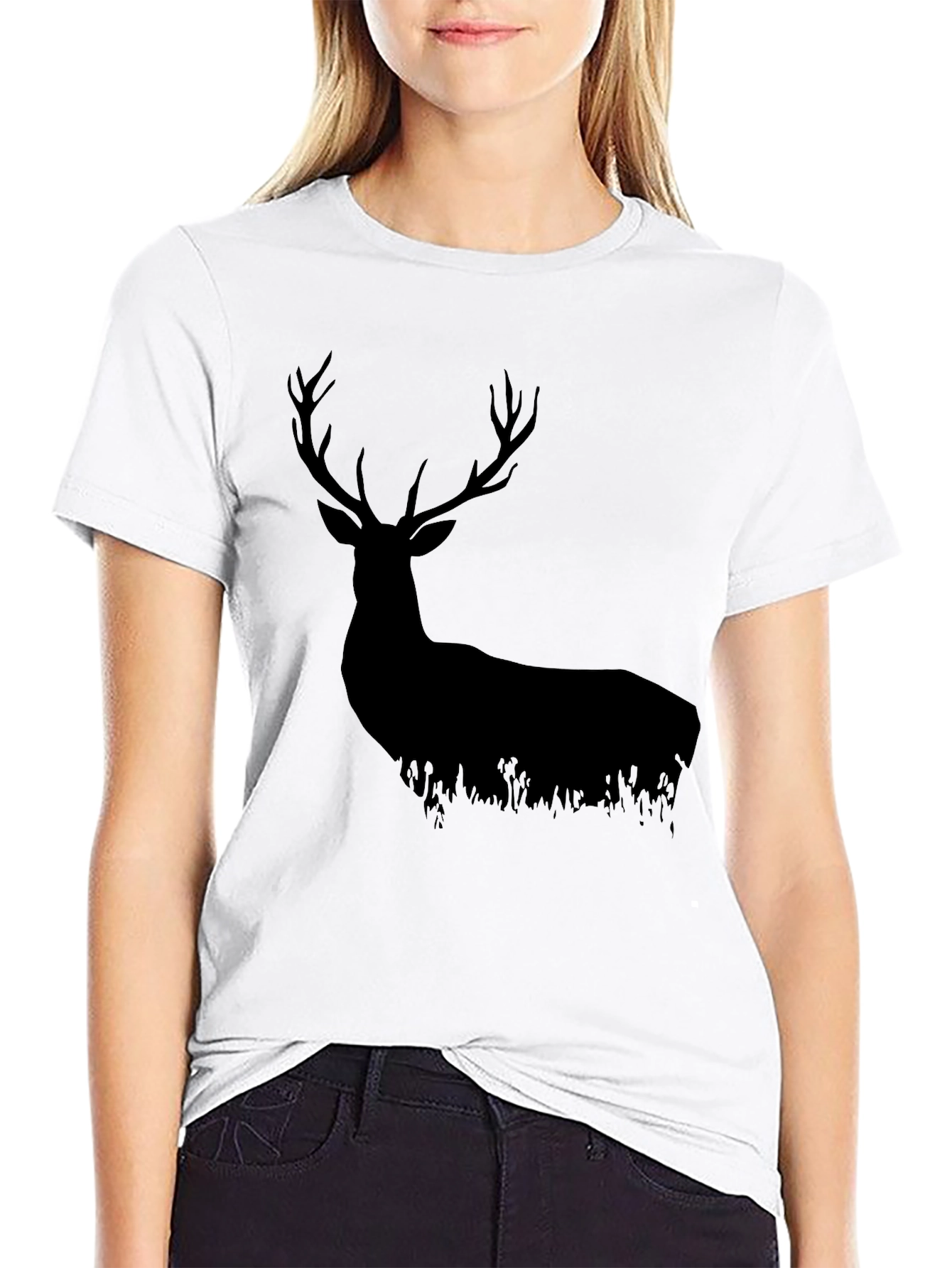 Black Deer Silhouette Graphic Tee - Nature Lovers Shirt
