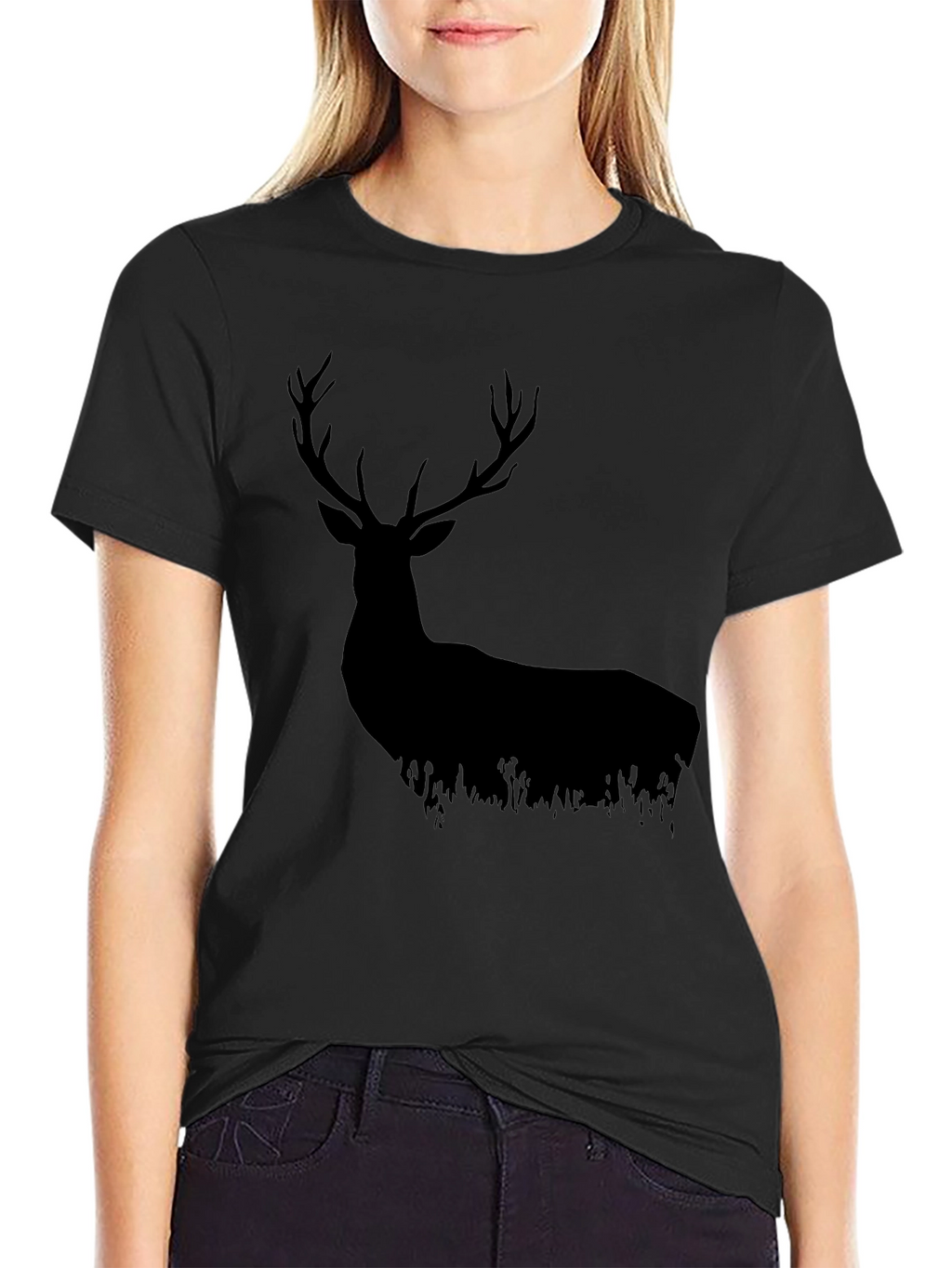 Black Deer Silhouette Graphic Tee - Nature Lovers Shirt